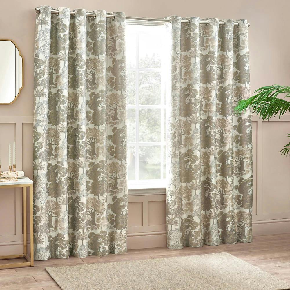 Wylder Woodlands Jacquard Floral Eyelet Curtains - Natural - 168Cm X 137Cm - Natural - 100% Polyester