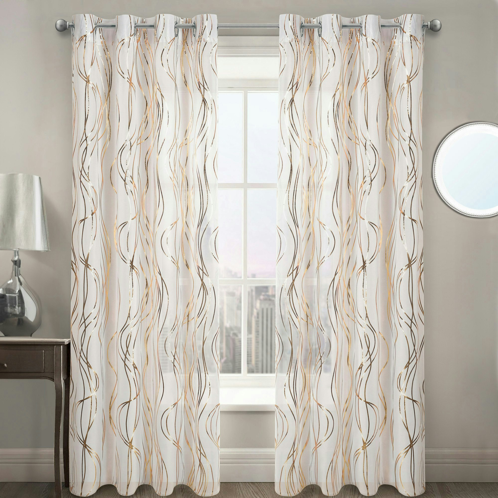 Rackhams Gold Swirls Eyelet Voile Panel - 150Cm X 137Cm