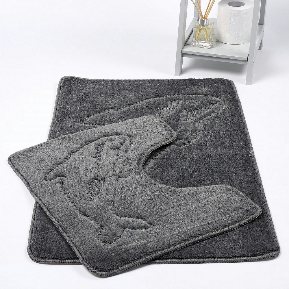 Homespace Direct Grey Dolphin Anti-Slip Bath Mat And Pedestal Mat Piece Set Size 2
