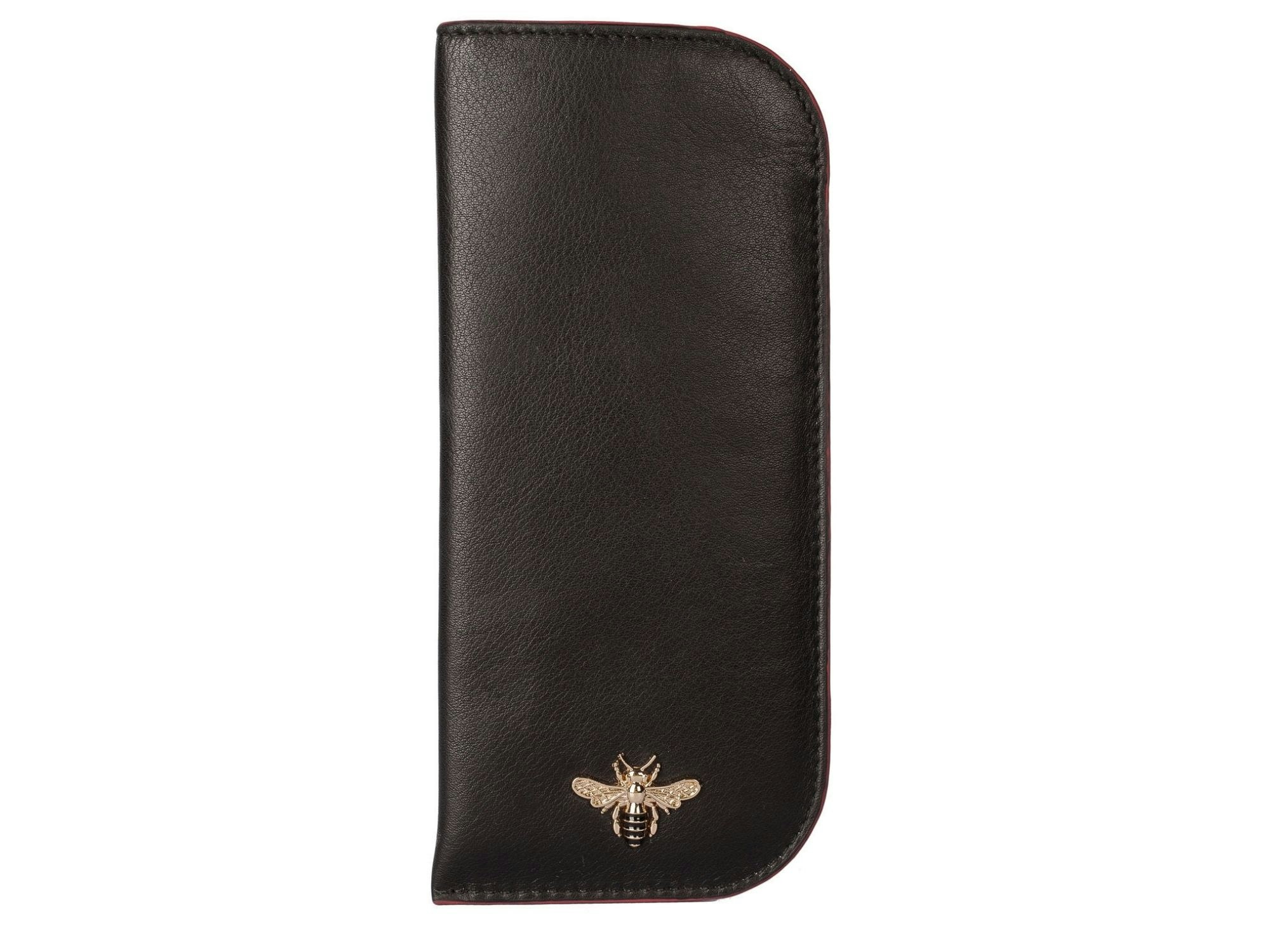 Mala Leather Black Mason Bee Premium Leather Glasses Case
