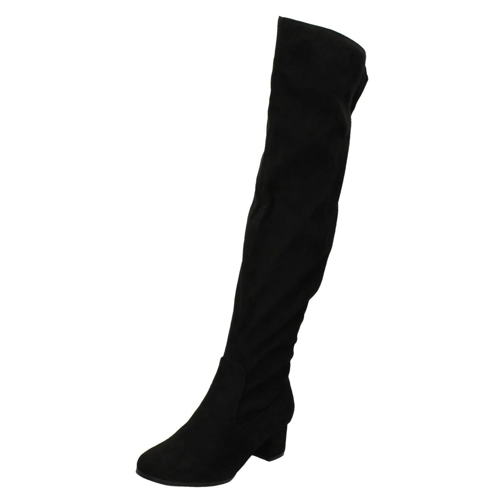Spot On Women's Black Wide Fitting Knee High Boots F51088 - Microfibre - Uk 7