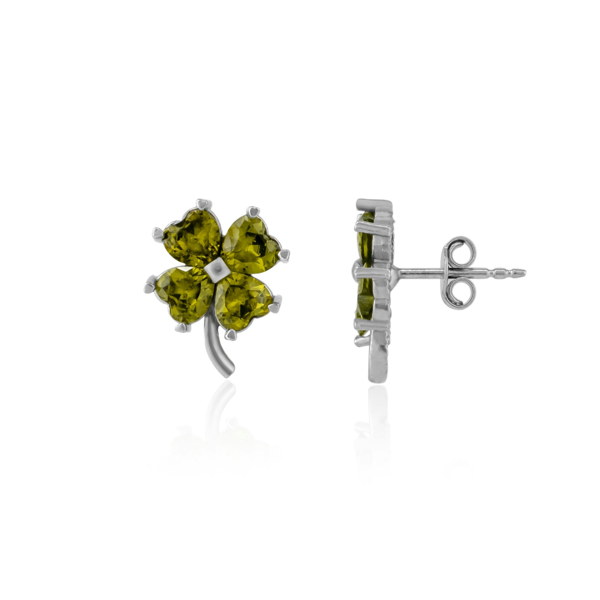 Spero London Silver/Green Four Leaf Clover Sterling Stud Earrings - Mystic