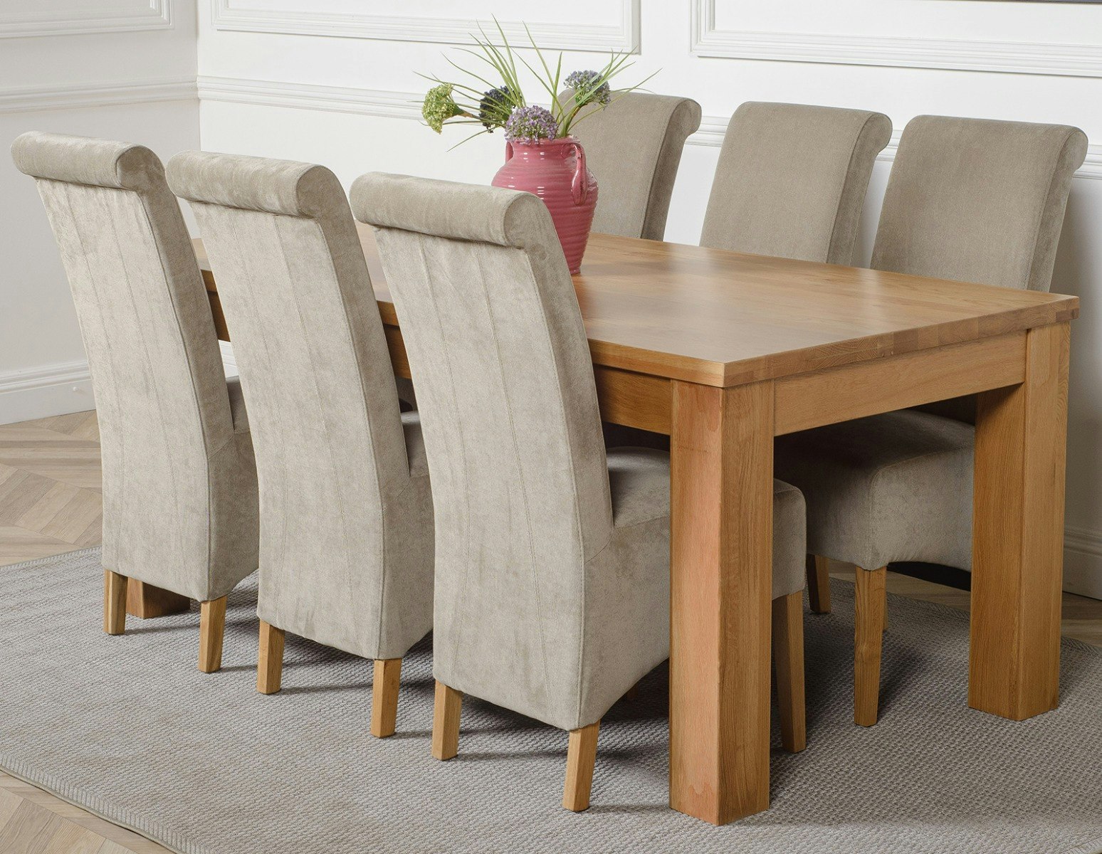 Rackhams Grey Dakota Large Oak Dining Table With Montana Fabric Chairs - 6 Chairs