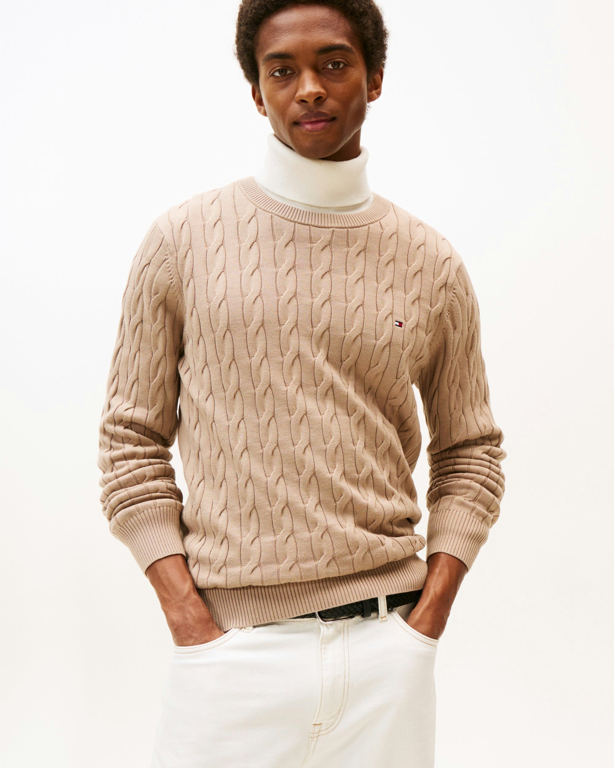 Tommy Hilfiger Men's Classic Cable Crew Jumper - Coastal Taupe - Coastal Taupe - Xl