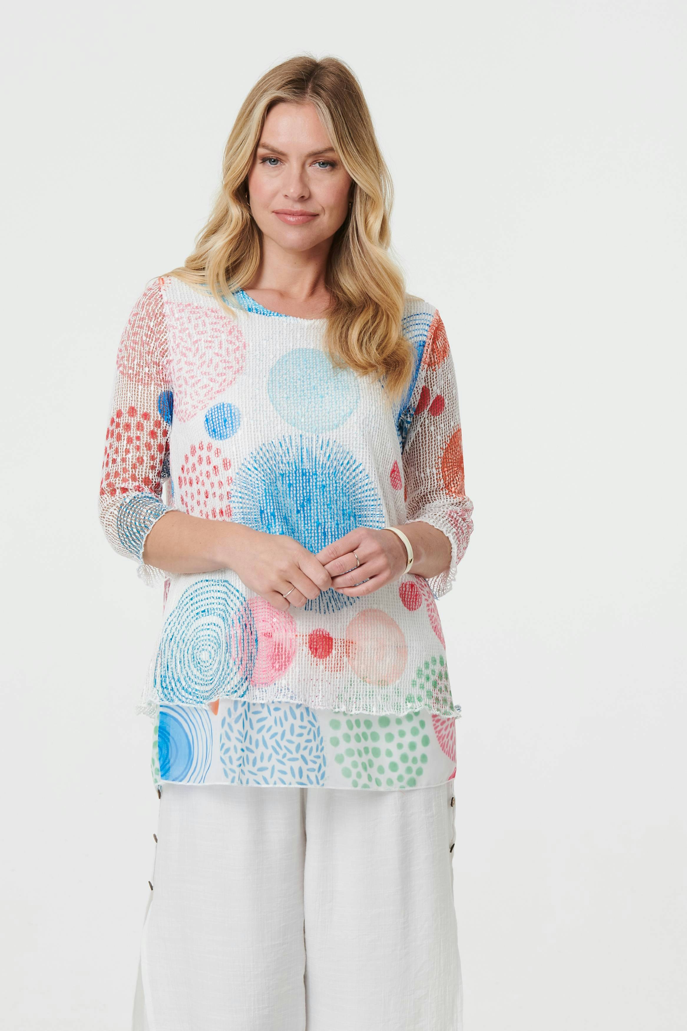 Izabel London White Printed Semi Sheer Layered Relaxed Tunic - 18