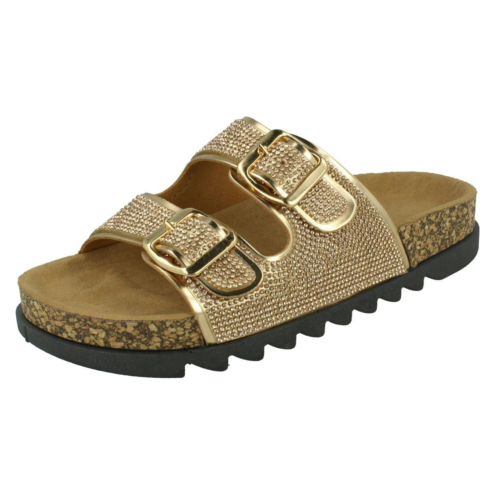 Spot On Women's Gold Wide Fit Slider Sandals F12009 - Rose - Uk 4