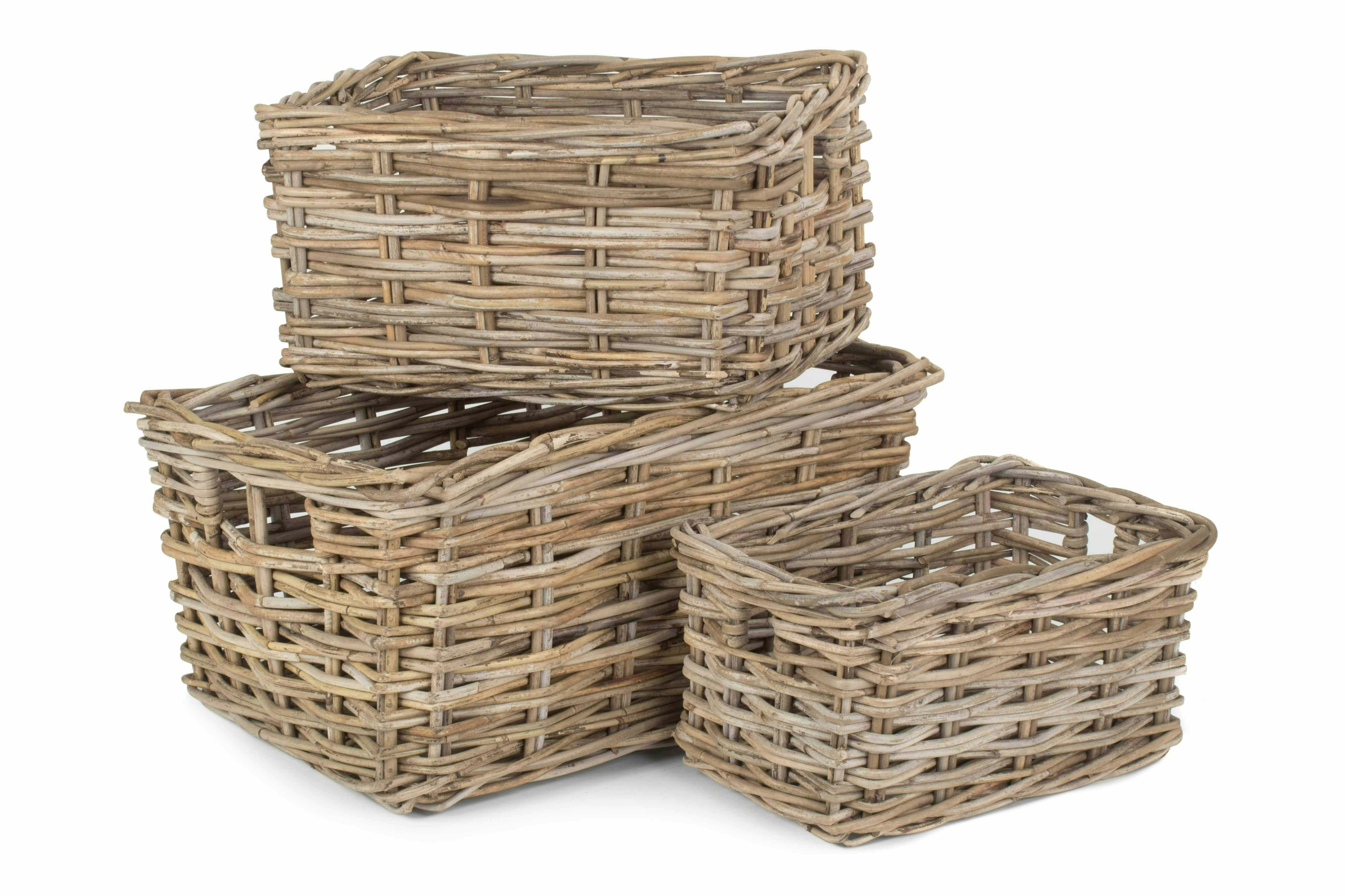Rackhams Grey Rectangular Rattan Storage Baskets - Set Of 3