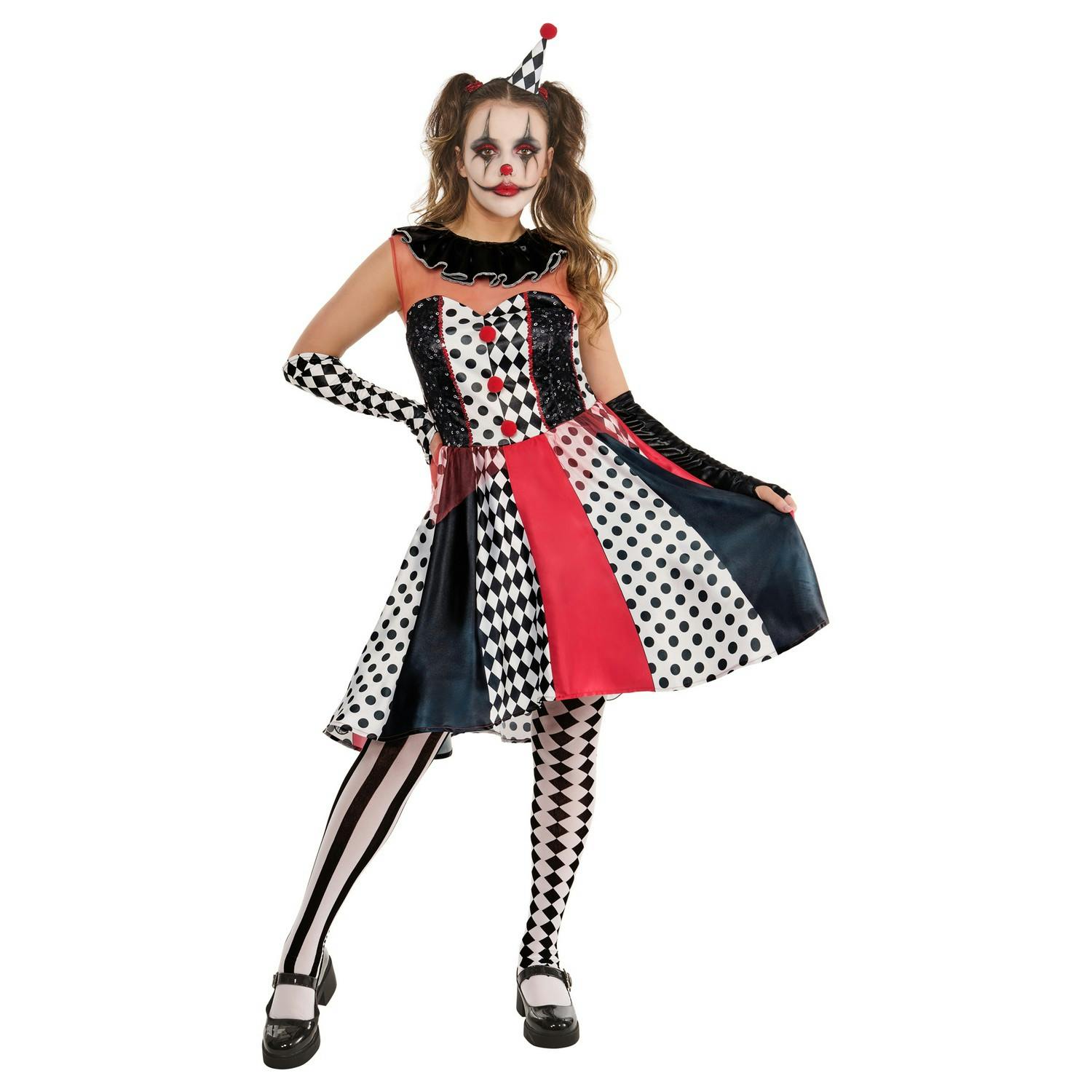 Bristol Novelty Women's White/Black/Red Clown Monochrome Costume - S