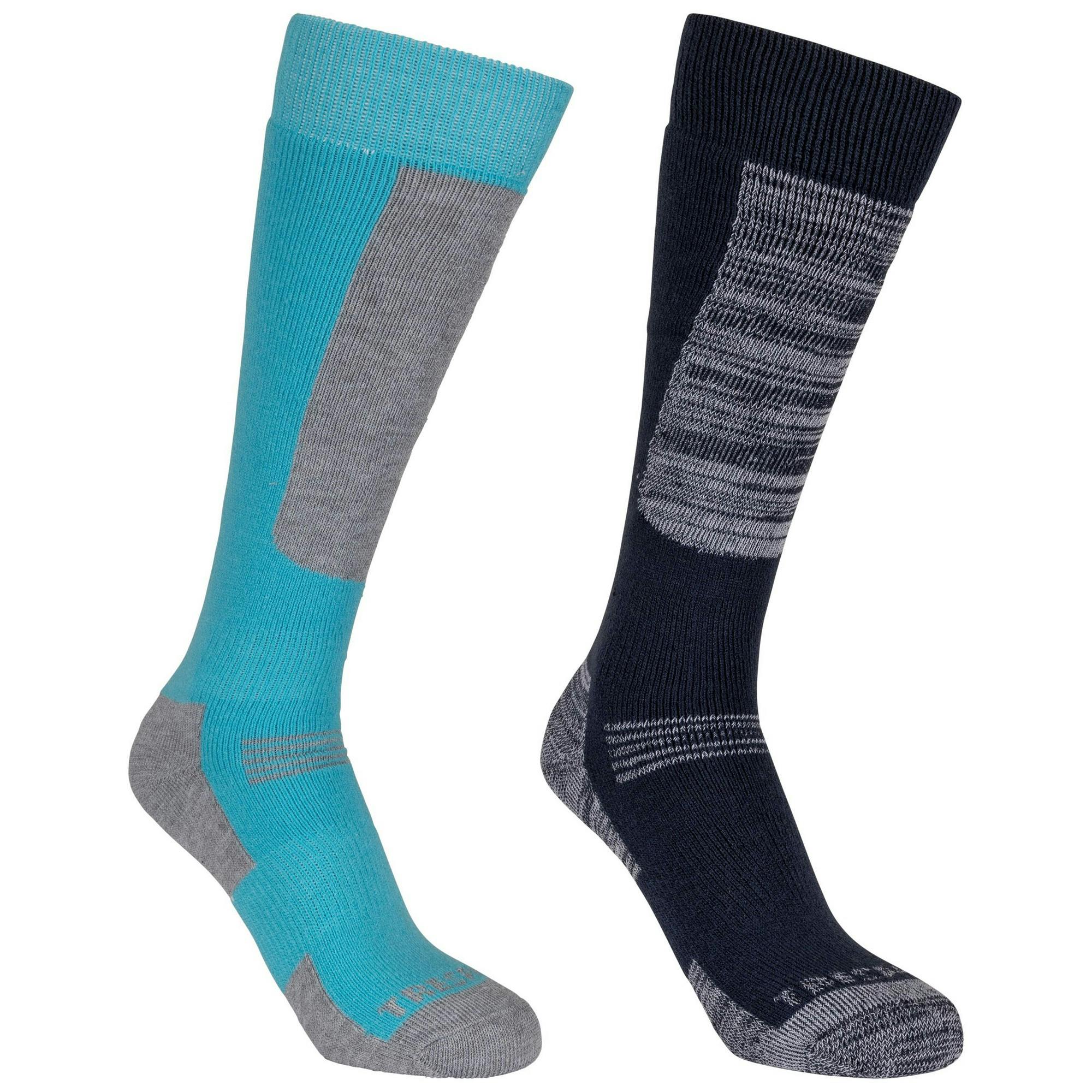 Trespass Blue Childrens/Kids Convex Ski Socks (Pack Of 2) - Navy/Cyber - 9 Uk Child-12 Uk Child - Navy/Cyber - 80% Acrylic/18% Polyamide/2% Polyester