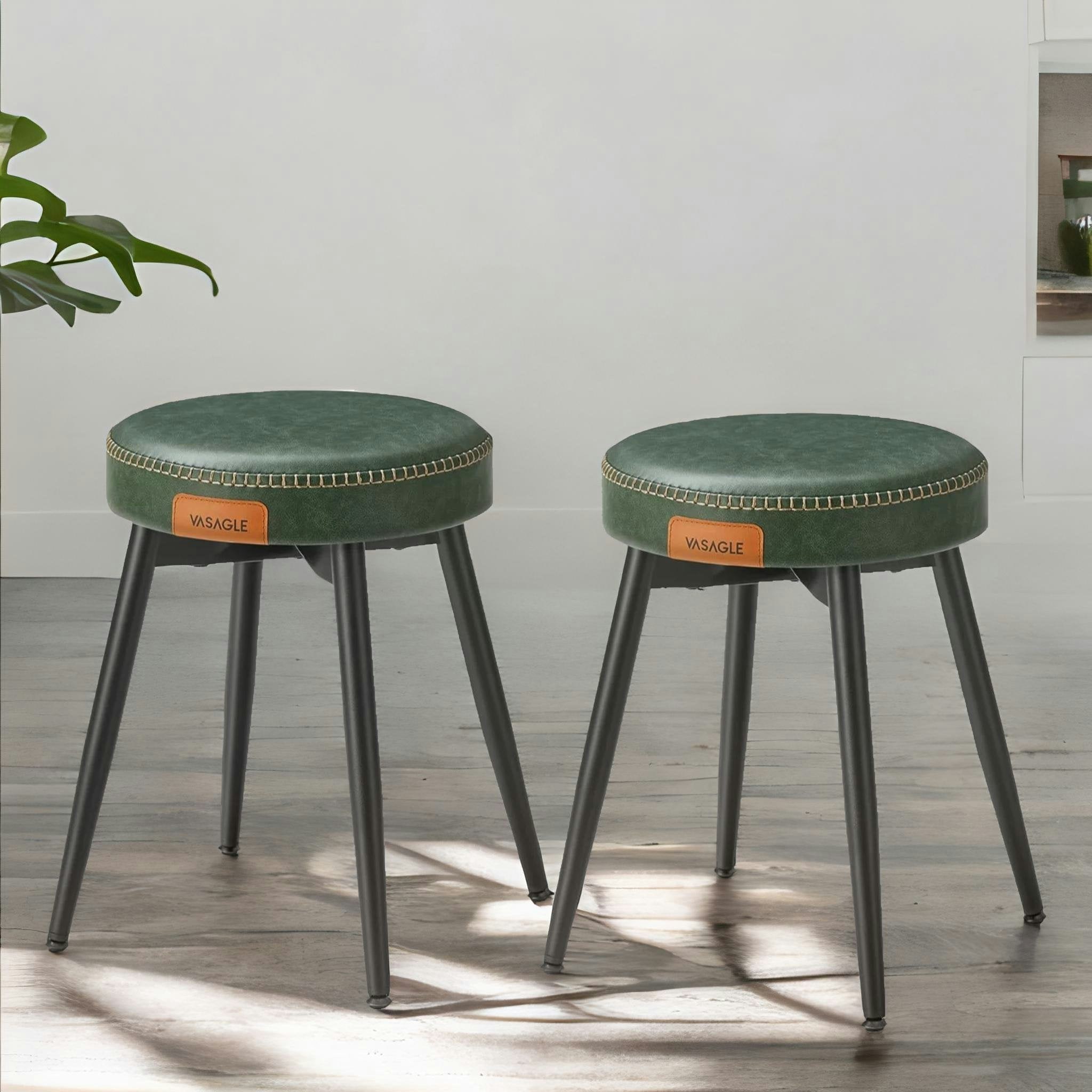 Rackhams Brown Set Of 2 Faux Leather Stools For Kitchen Caramel
