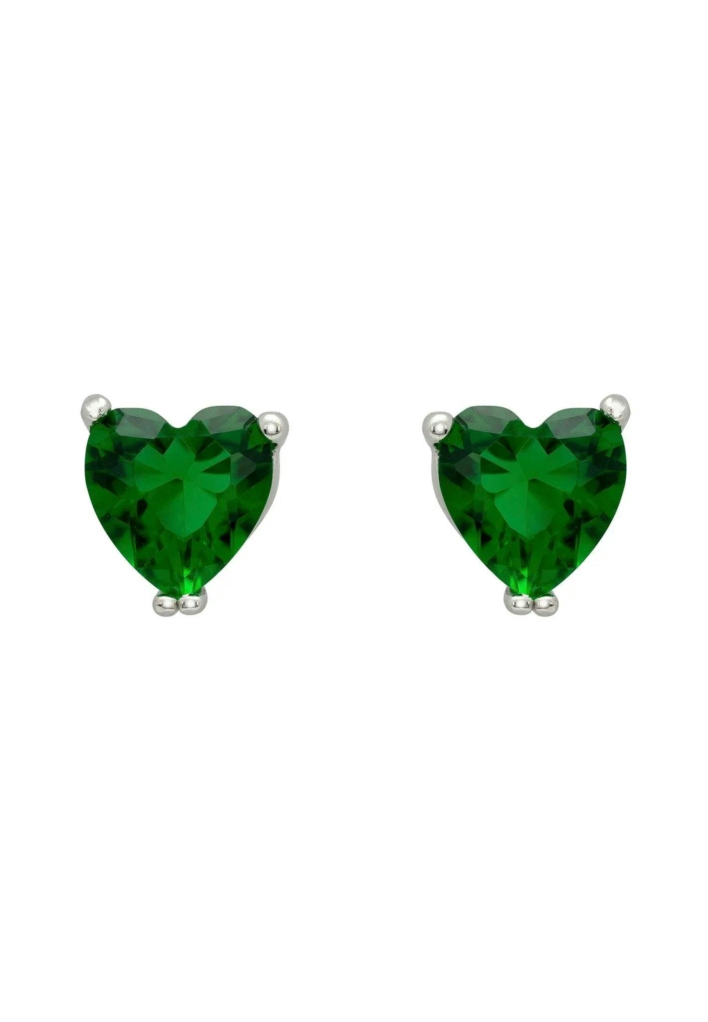 Latelita Silver Asscher Cut Heart Stud Earrings Emerald