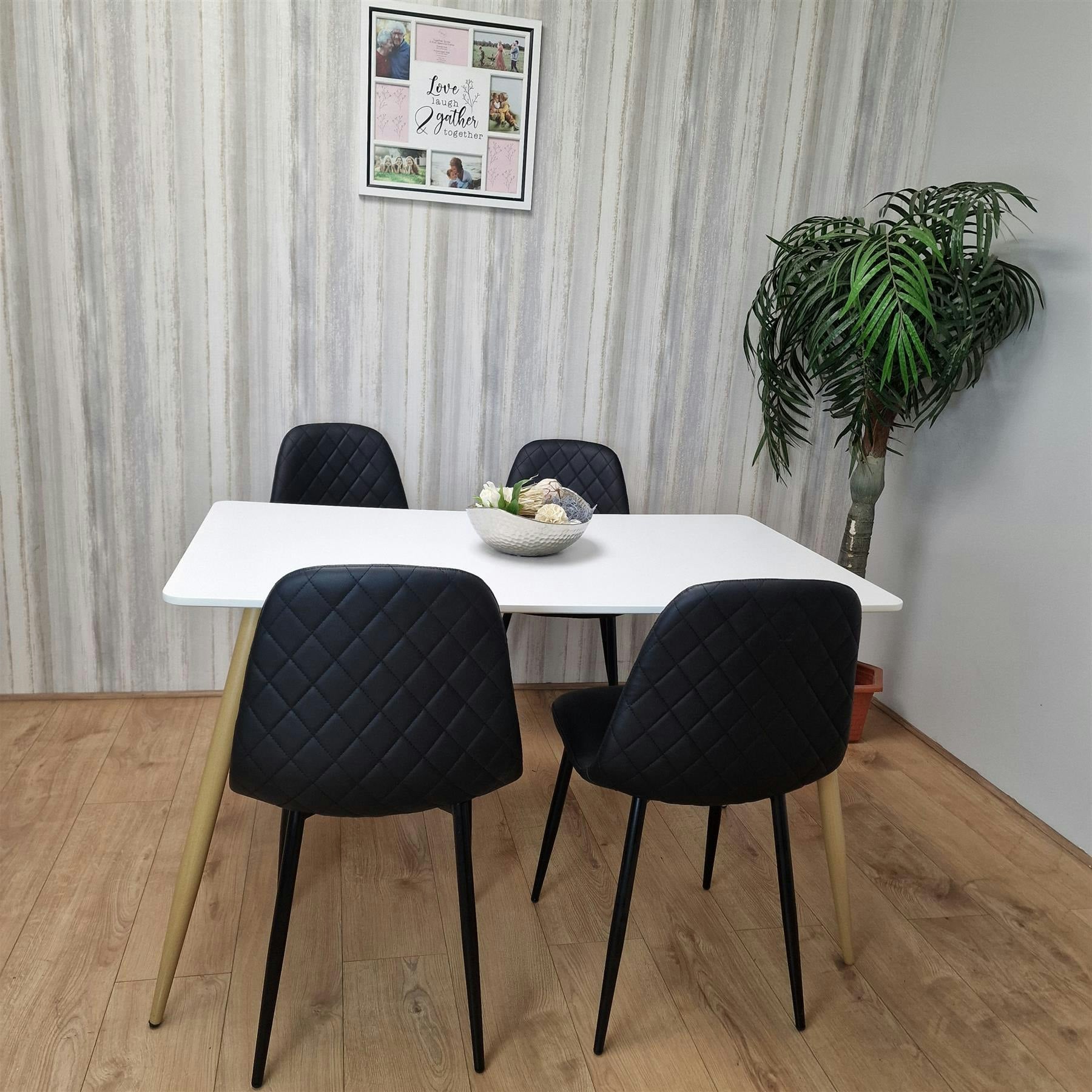 Kosy Koala Unisex White Modern Rectangle Dining Table Set W/ 4 Black Gem Pattern Chairs Dining Room Furniture - Image 5
