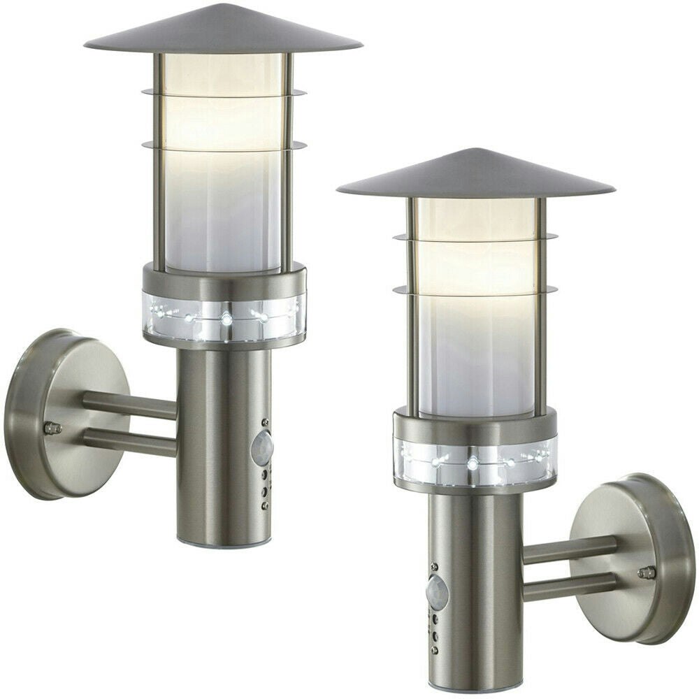 Loops Light Pack Ip44 Outdoor Led Brushed Steel Pir Wall Lantern Security Outdoor Size 2