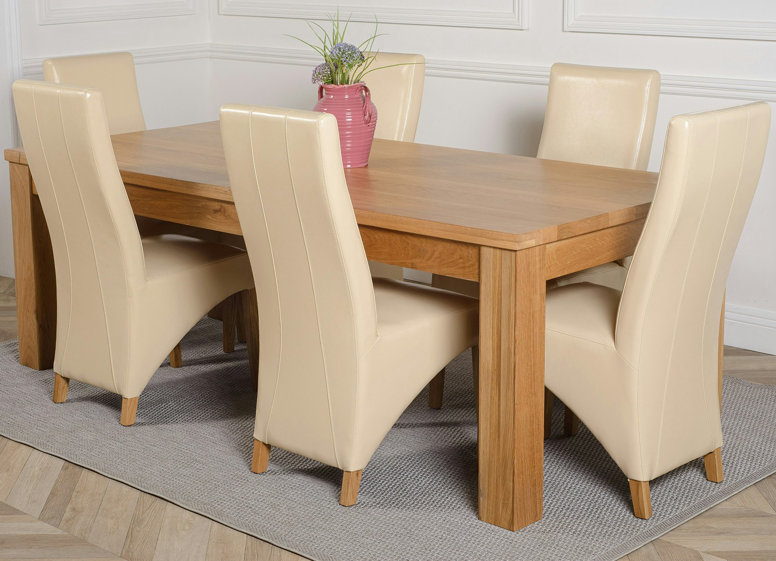 Rackhams Ivory Dakota Extra Large Oak Dining Table With Lola Leather Chairs - 6 Chairs