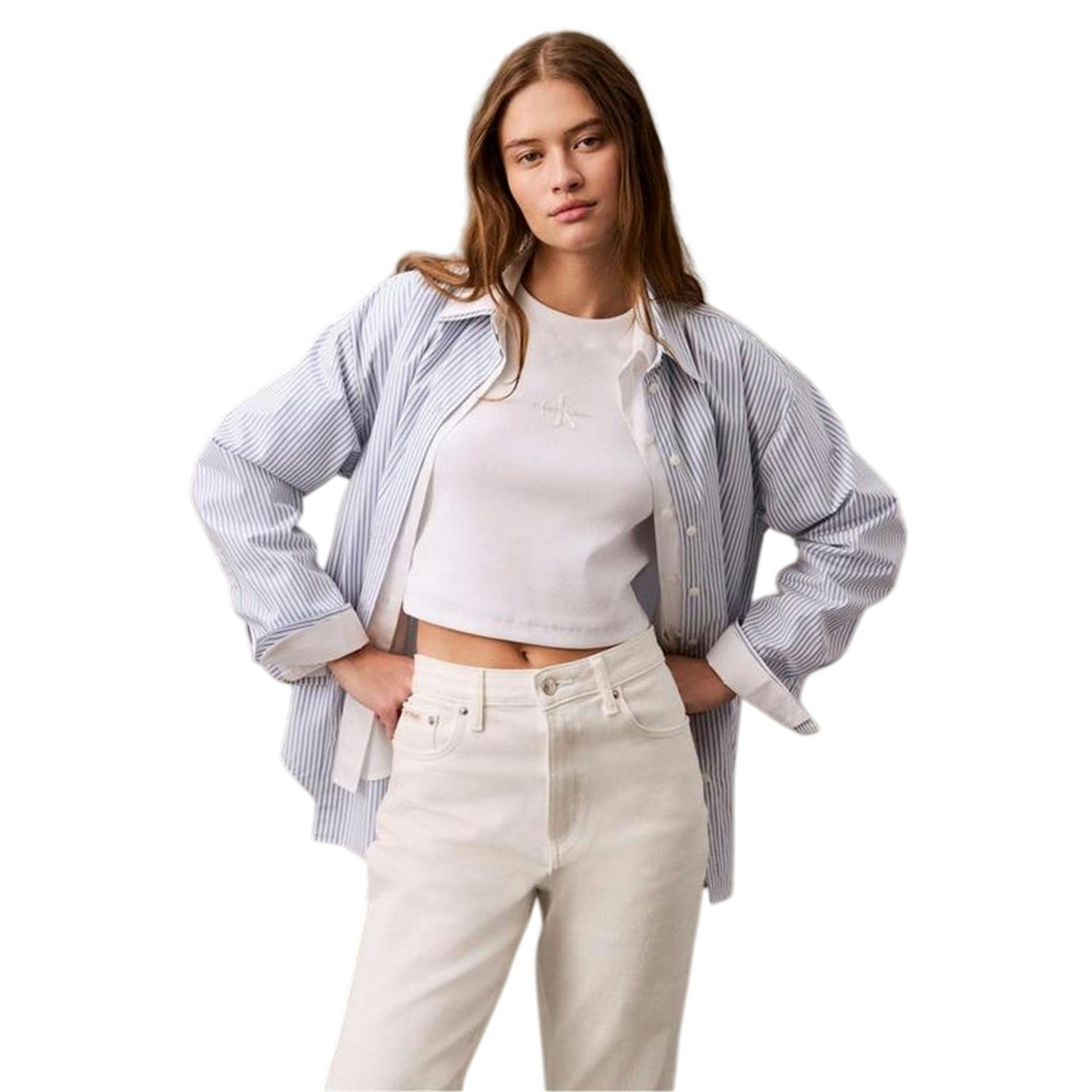Calvin Klein Women's White Mono Logo Ribbed Crop Top - 16 Uk - 95% Cotton/5% Elastane