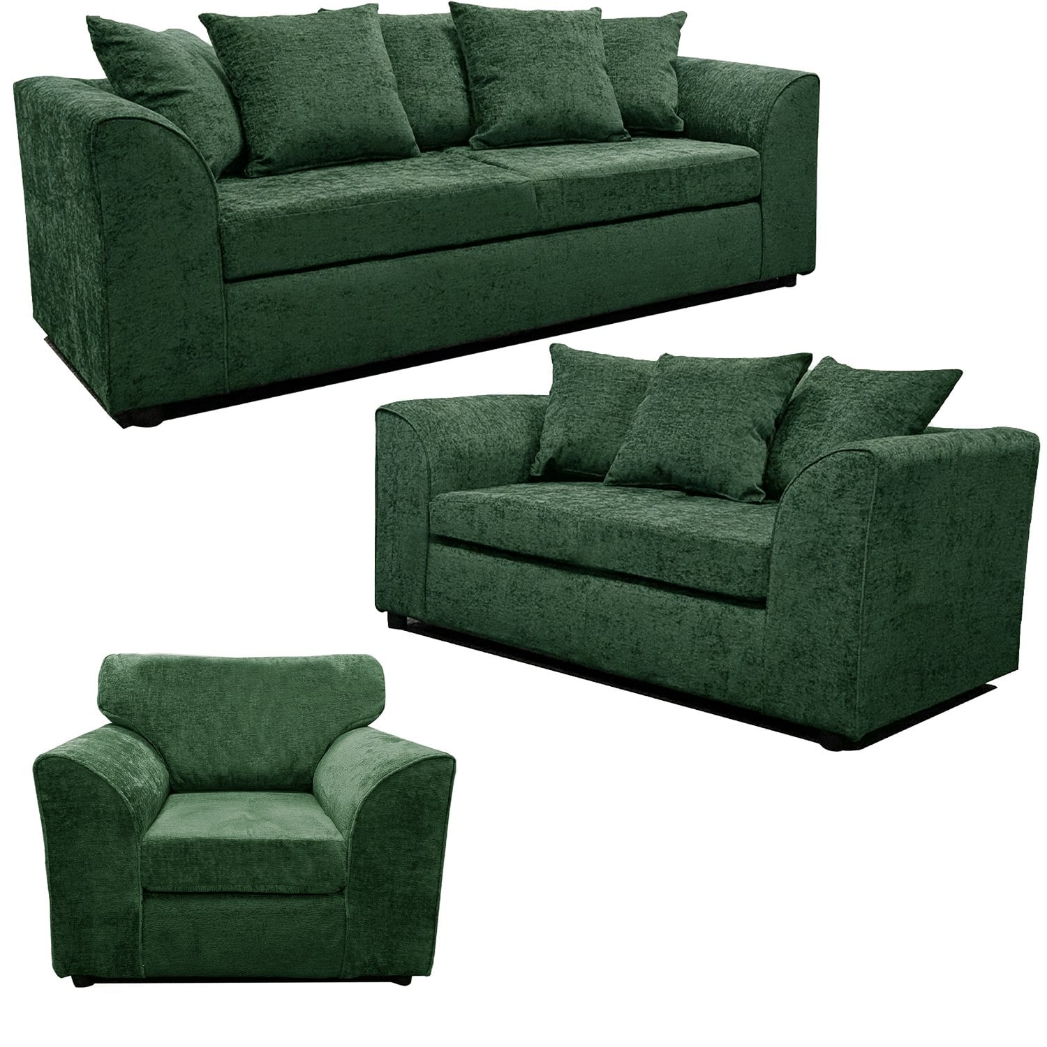 Furnishings For Less Green Monaco Chenille Fabric 3 Piece Sofa Suite