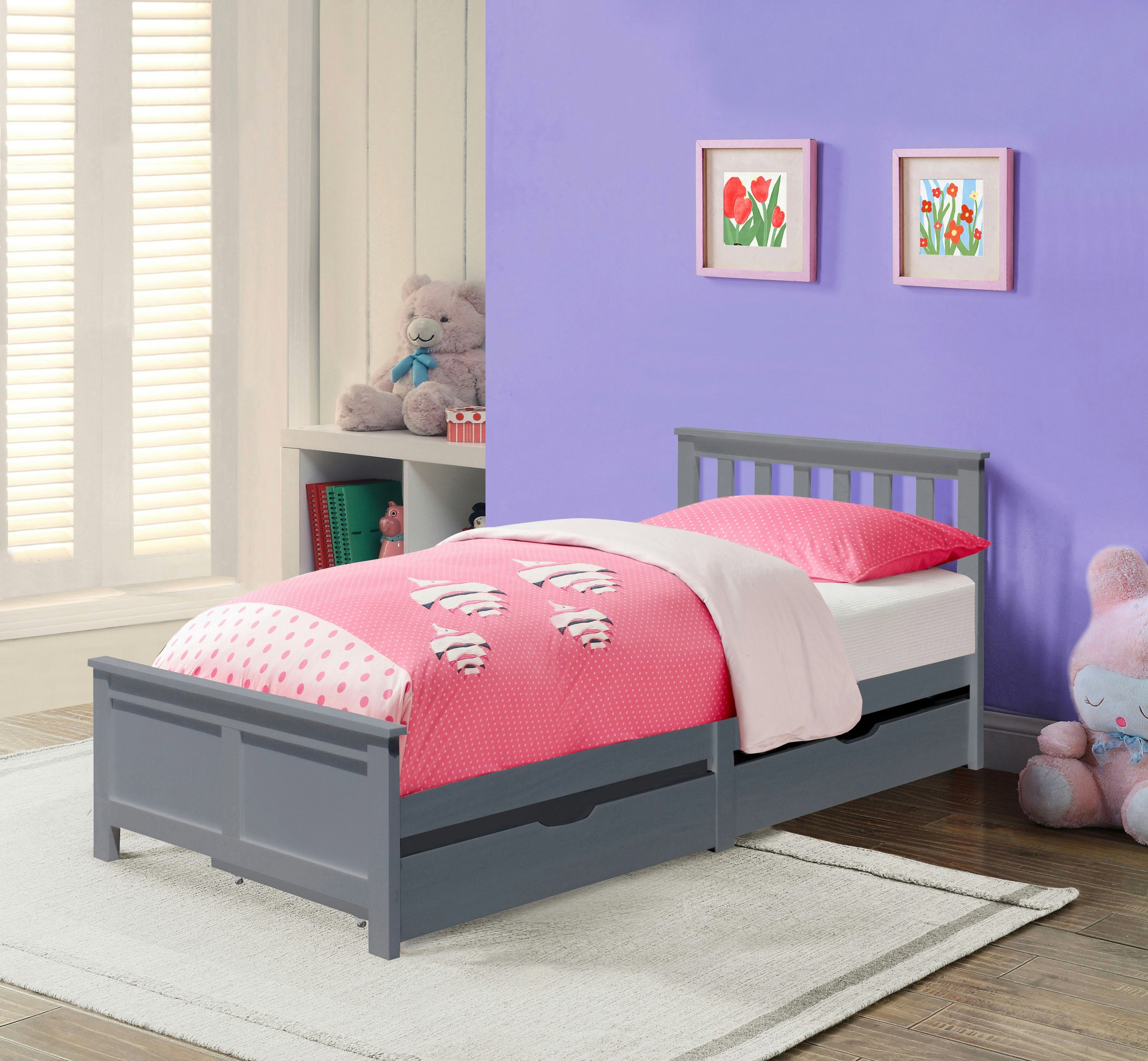 Comfy Living Grey/White 3Ft Wooden Bedframe With 2 Pull Out Drawers Caramel Bedroom Furniture