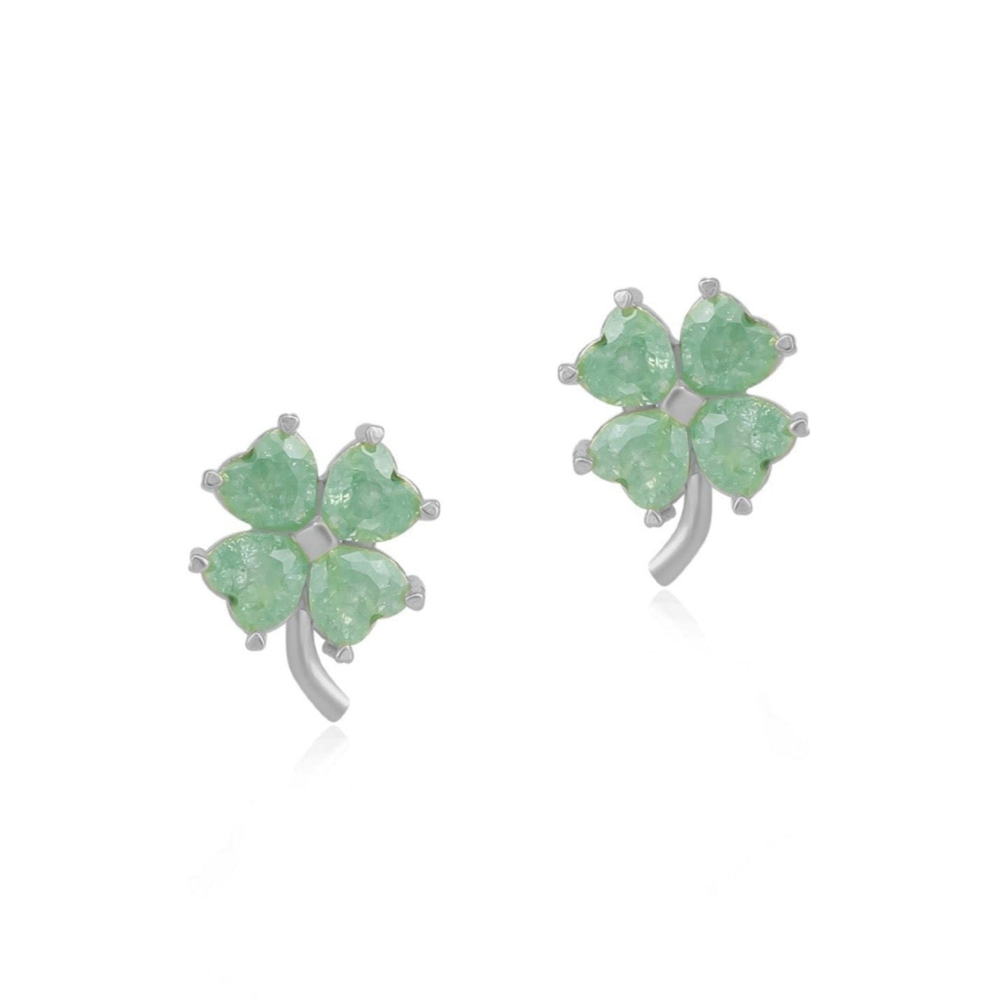 Spero London Silver/Green Four Leaves Clover Sterling Stud Earrings