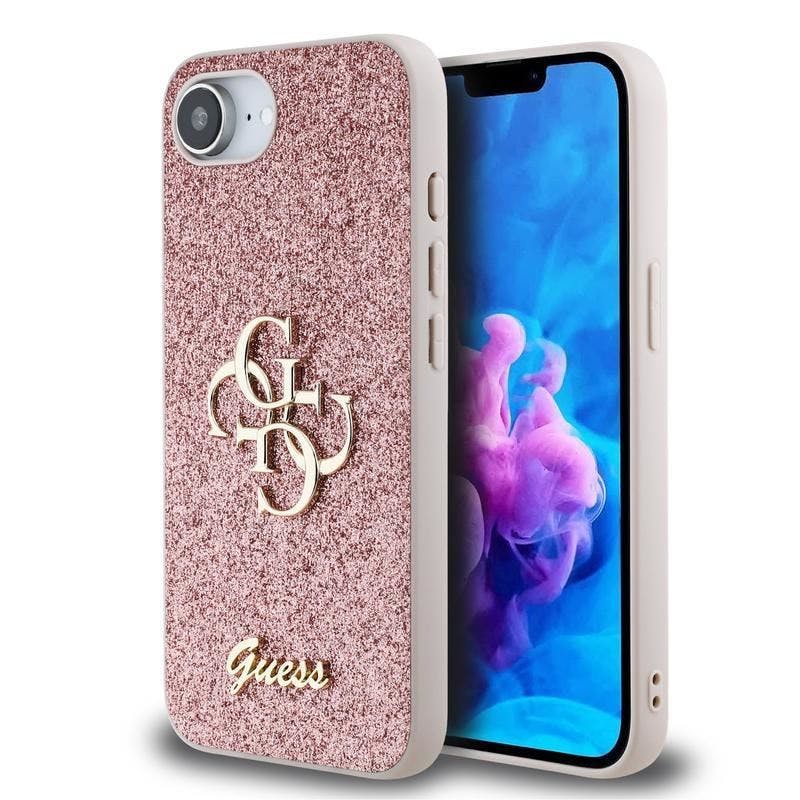 Guess Pink Pu Fixed Glitter 4G Metal Logo Case For Iphone 16E 6.1" - Guhcpse4hg4sgp