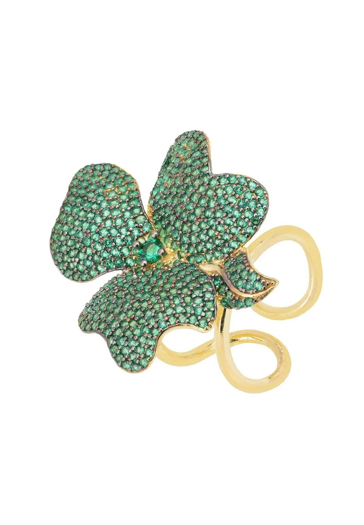 Latelita Gold/Green Flower Cocktail Ring Emerald