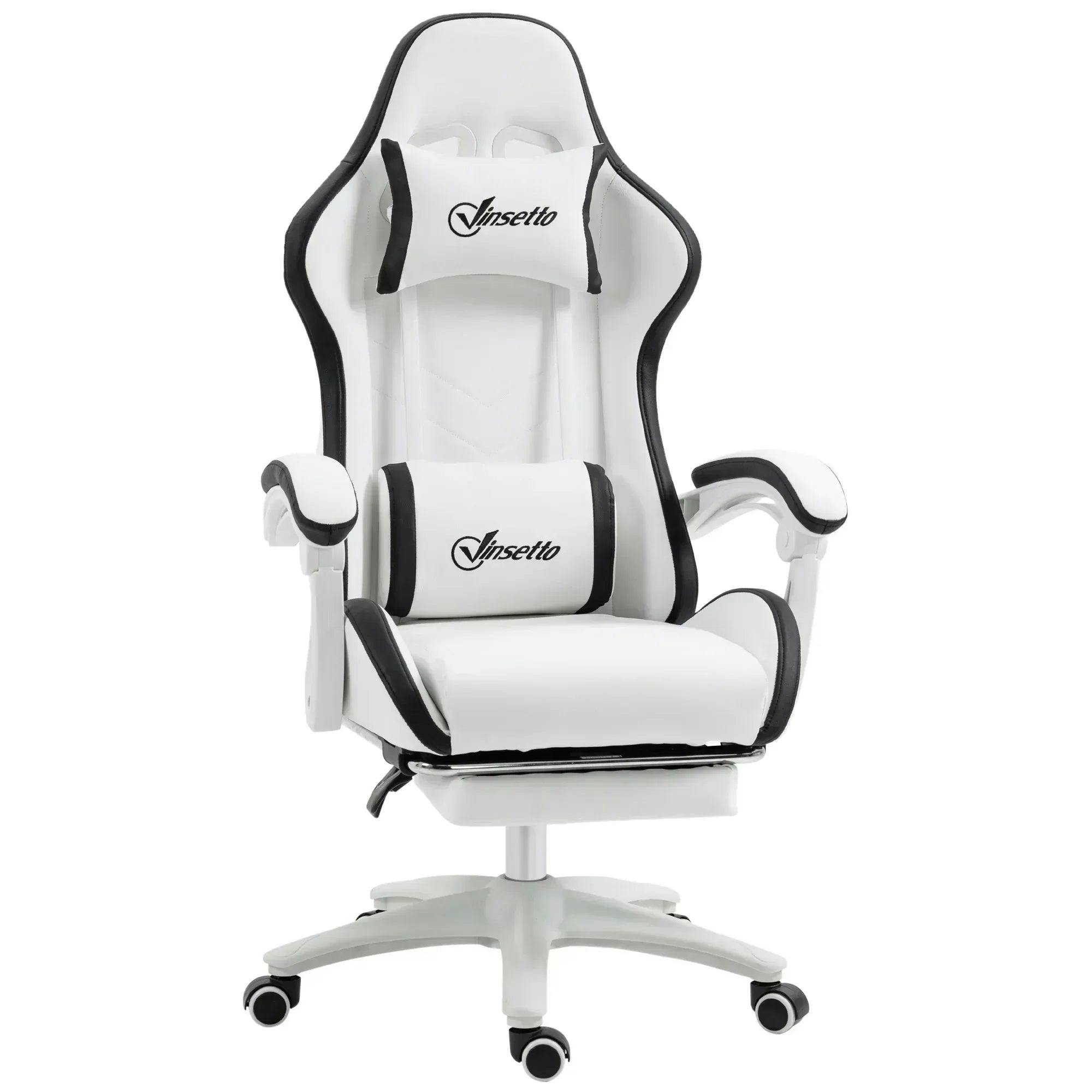 Vinsetto Gaming Chair with Reclining High Back, Footrest, White and Black | Computer Gamer Chair, Headrest, Lumbar Support, Swivel Wheels, PU Leather, Adjustable Height, for Home - Image 7
