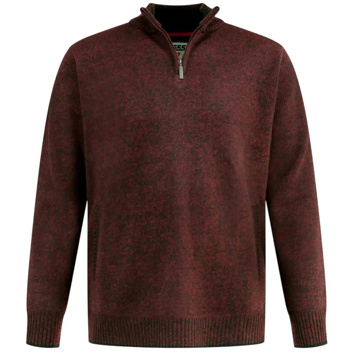 Duke Men's Burgundy D555 Cramlington Knitted Quarter Zip Kingsize Sweatshirt - Marl - Marl - 4XL