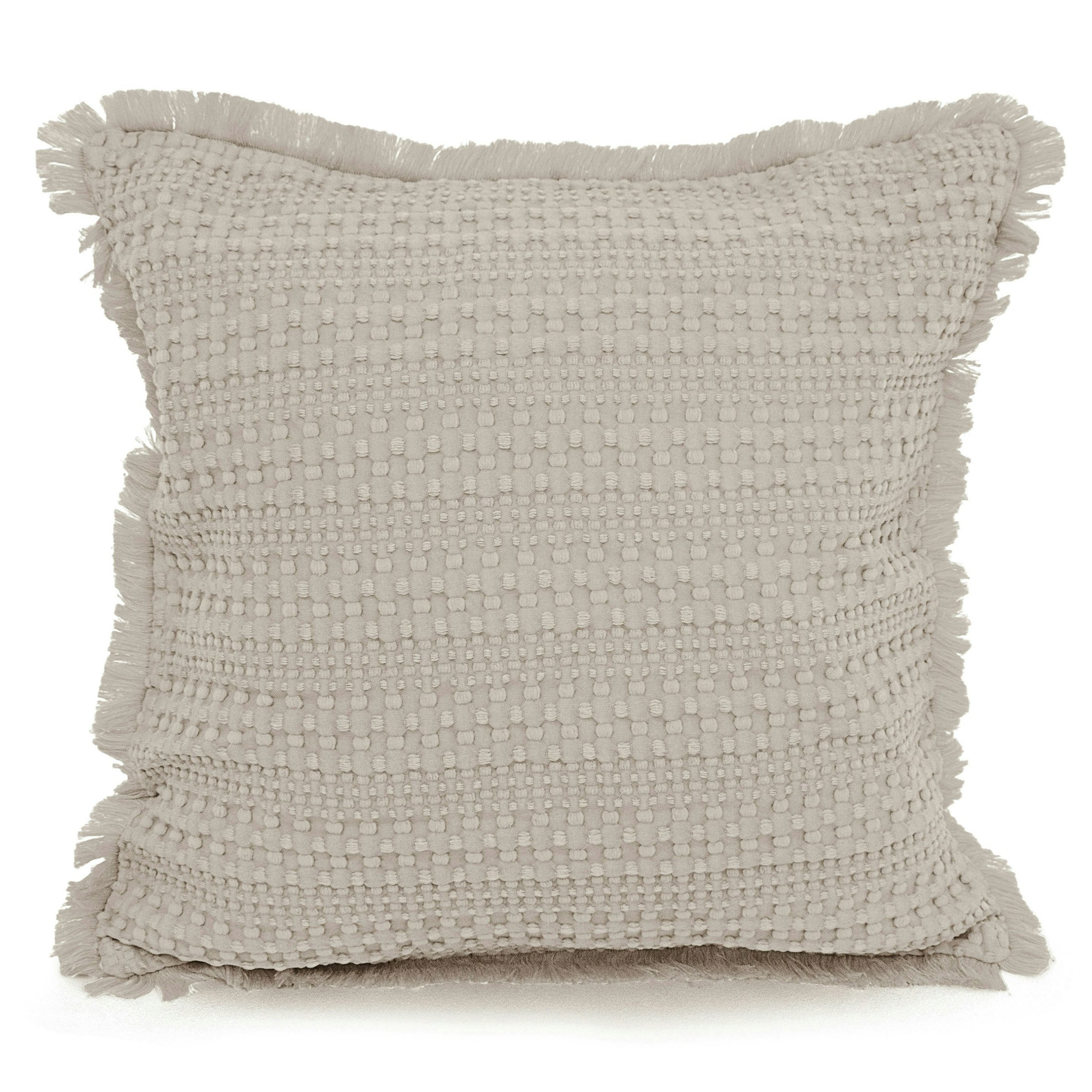 Velosso Beige Soft Waffle Fringe Edge Cushion - 45Cm X 45Cm