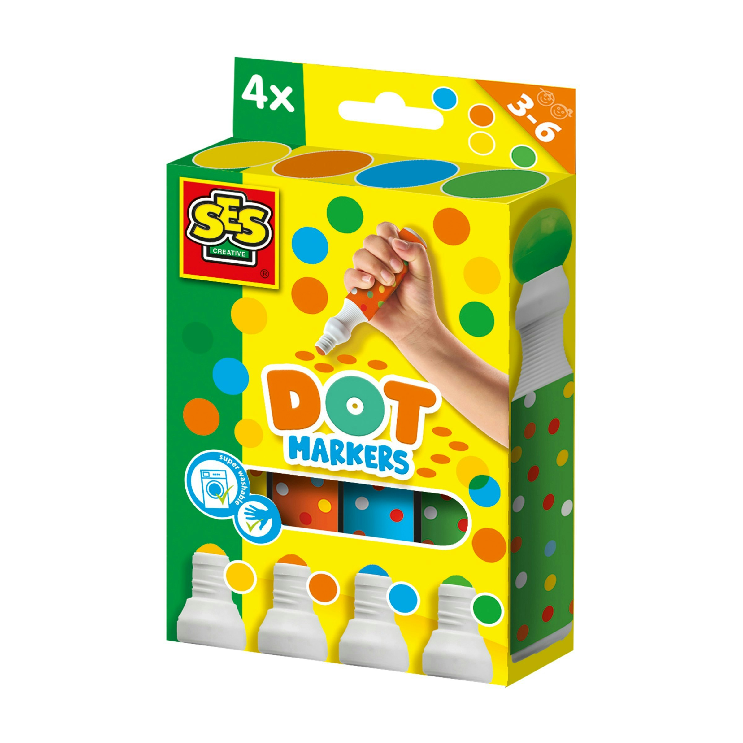 Ses Creative Yellow/Orange/Blue Dot Markers - 4 Colours Xxl