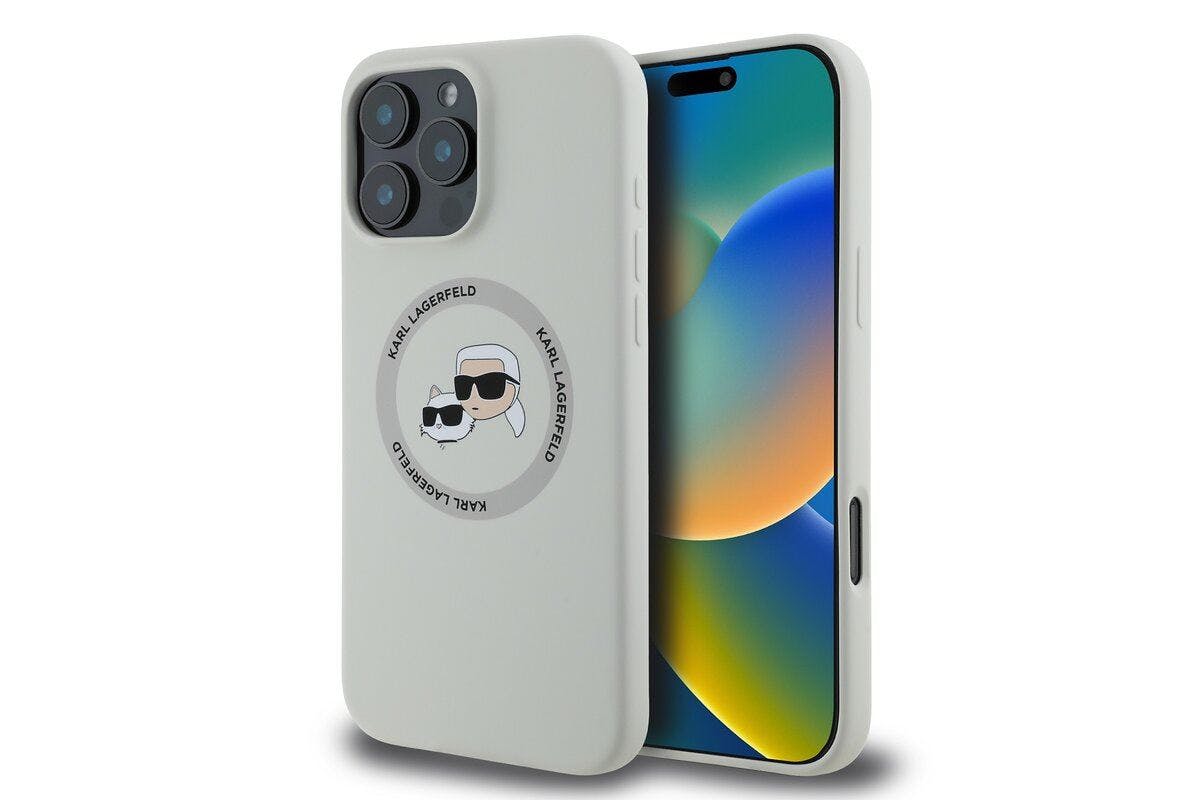 Karl Lagerfeld Beige Liquid Silicone Karl & Choupette Head Case With Magsafe For Iphone 16 Pro 6.3" - Klhmp16lskchtce