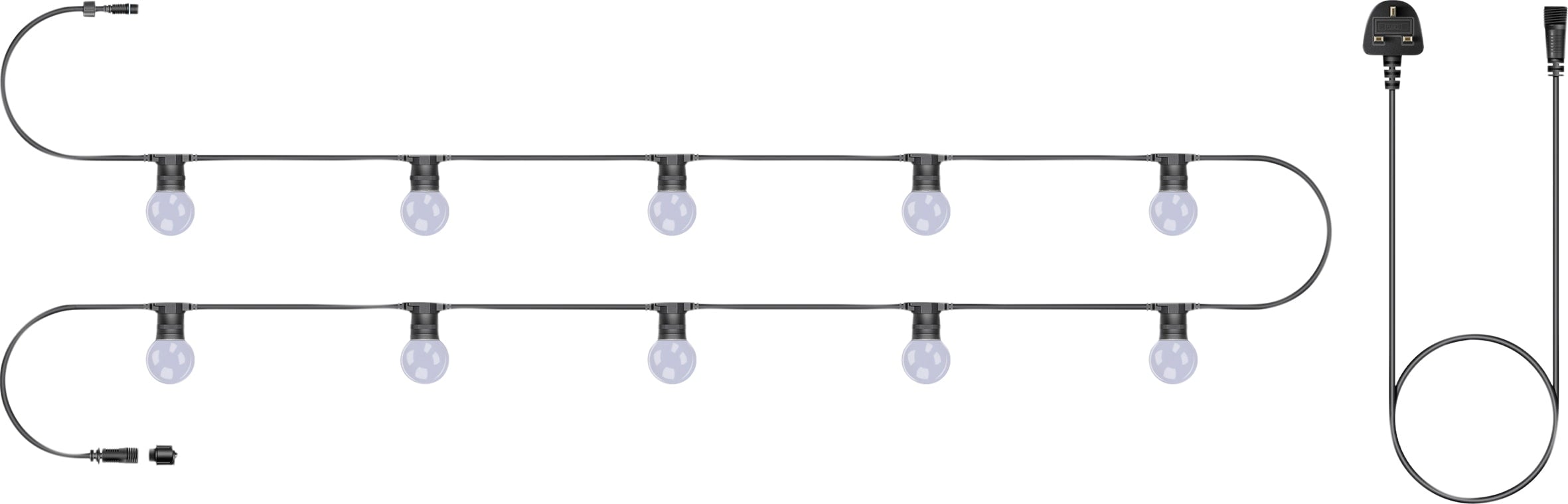 Eagle Connect Black Festoon Rubber Ip65 5M/10X2w Colour Change Lampp