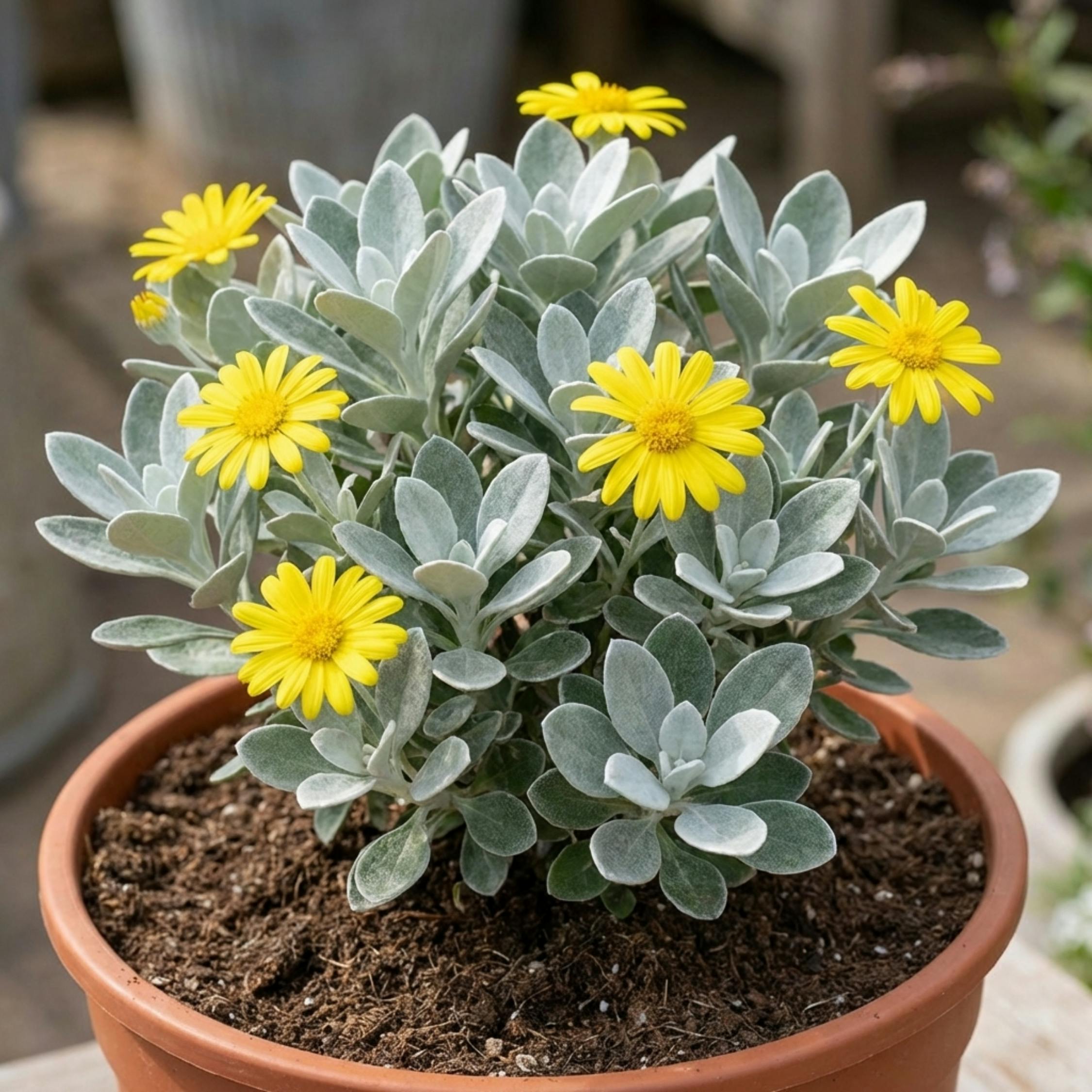Silver/Grey/Yellow Senecio Sunshine Hardy Evergreen Shrub Plant 2L Pot