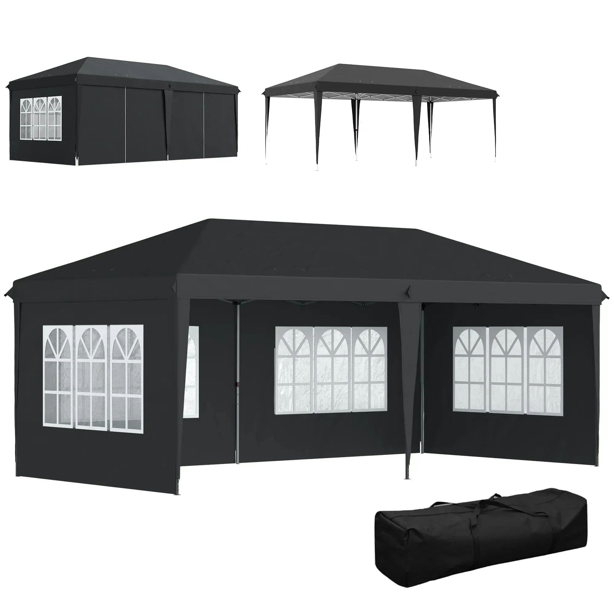 Outsunny Black 3 X 6M Heavy Duty Gazebo Marquee Party Tent With Storage Bag - Image 4