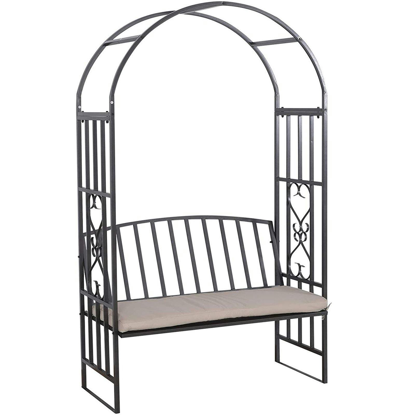 Gr8 Garden Black Metal Rose Arch Trellis Climbing Plant With Bench Pergola Arbour