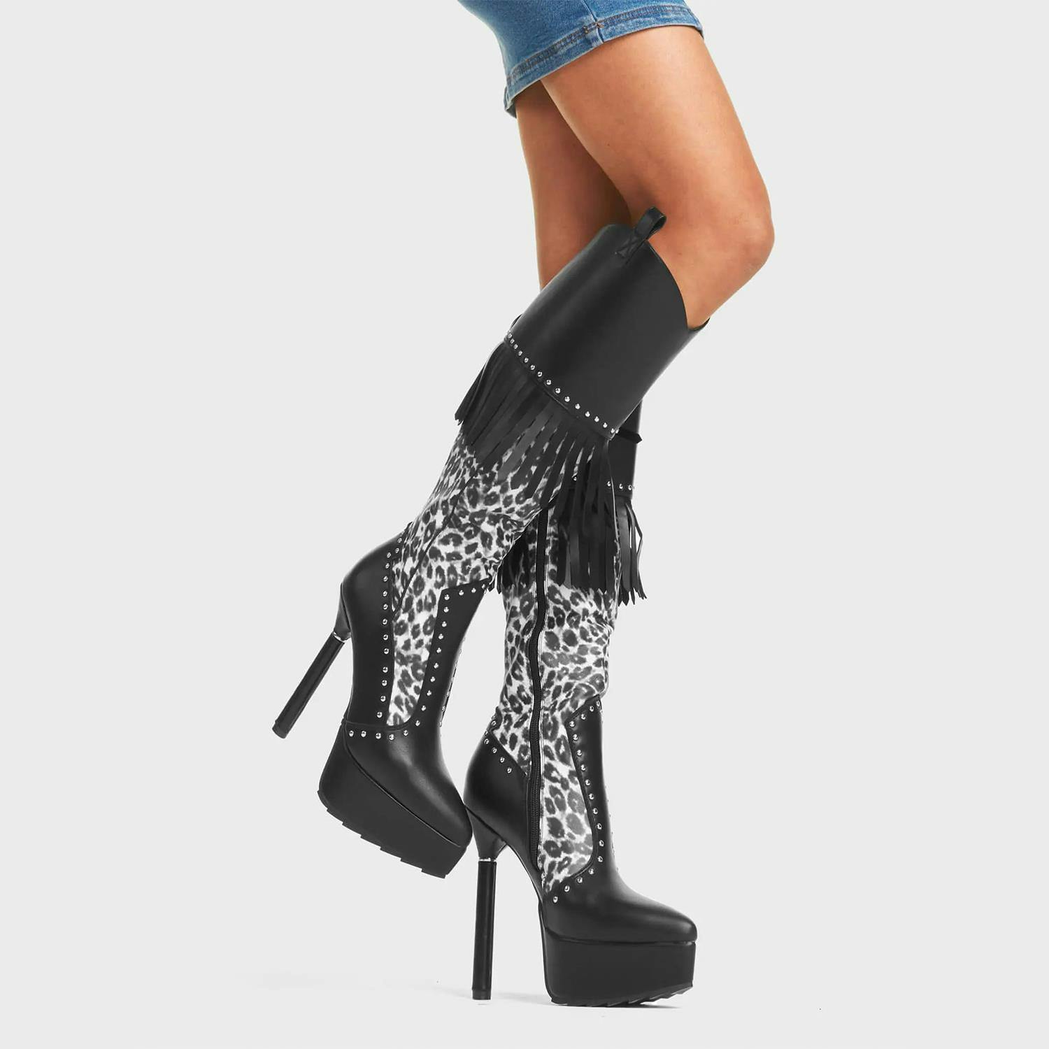 Lamoda Women's Black My Priority Pu Platform Knee High Boots For Chic Stylish - Uk5