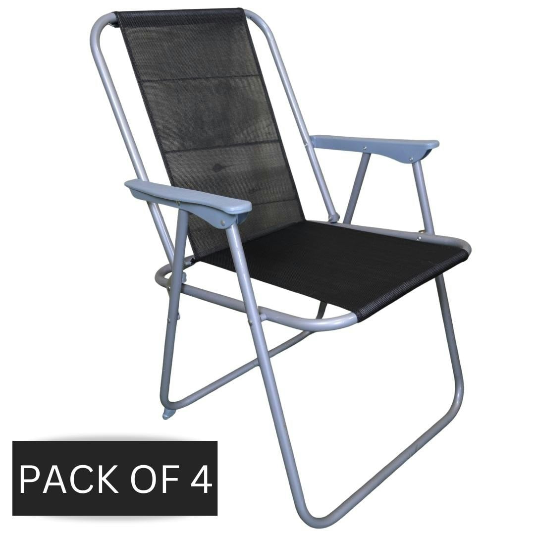 Rackhams Grey/Black 4 X Foldable Garden Chairs Fixed Position Garden Chairs With Frame And Fabric