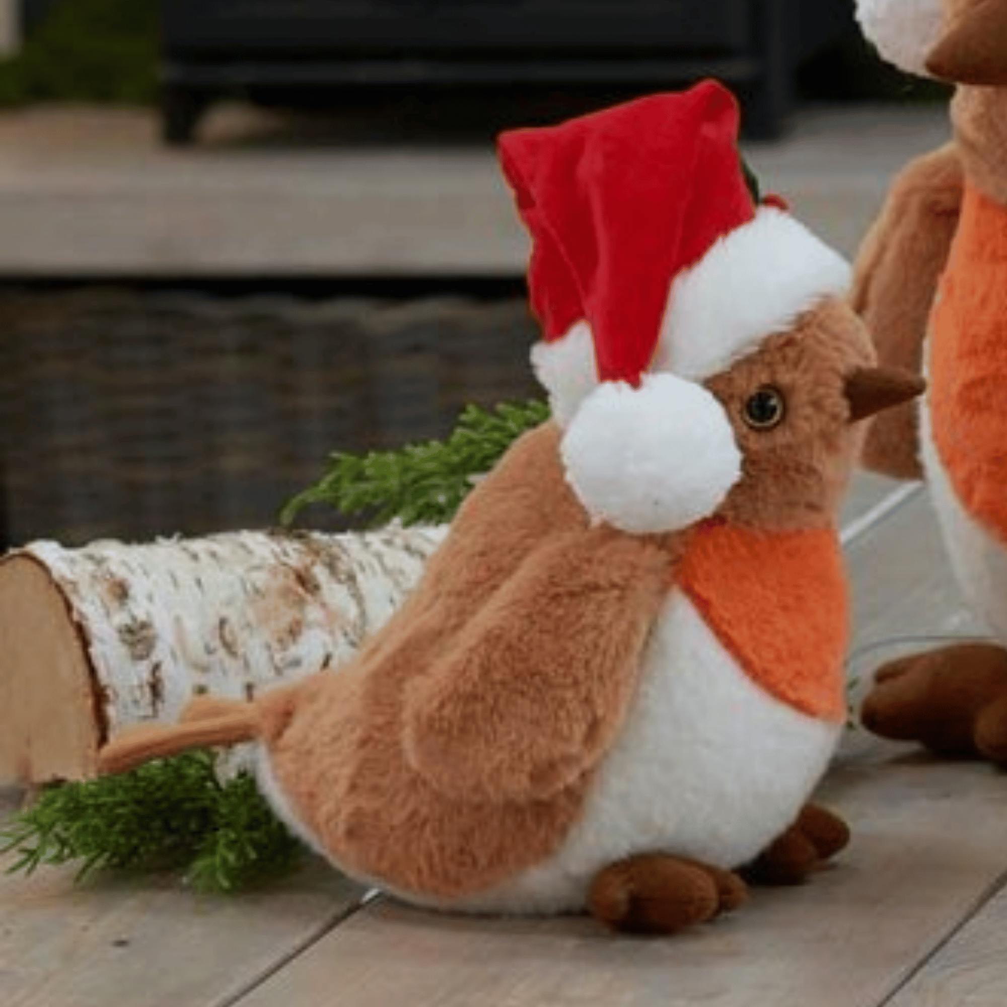 40cm Large Plush Christmas Robin Decoration with Santa Hat - Image 2