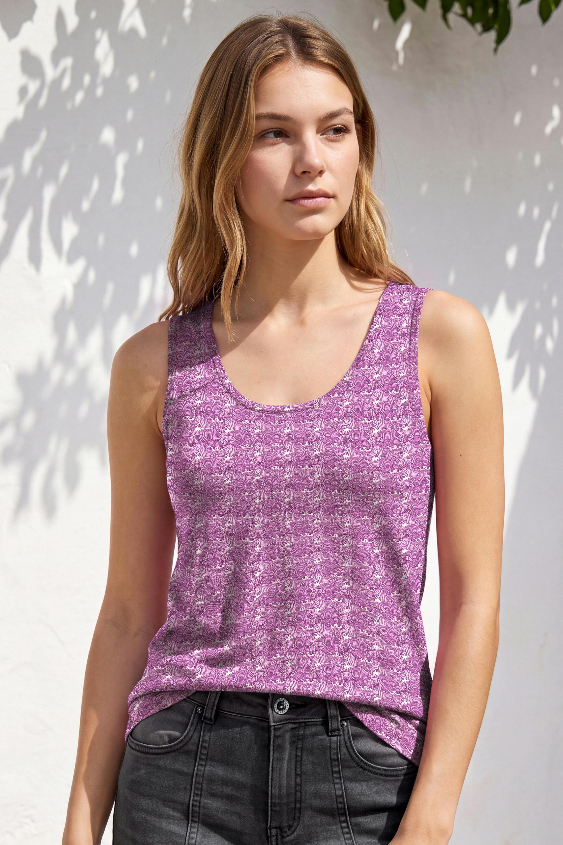 Enorsia Women's Pink Wave-Printed Basic Scope Neck Vest In | : Size 8 - Image 2