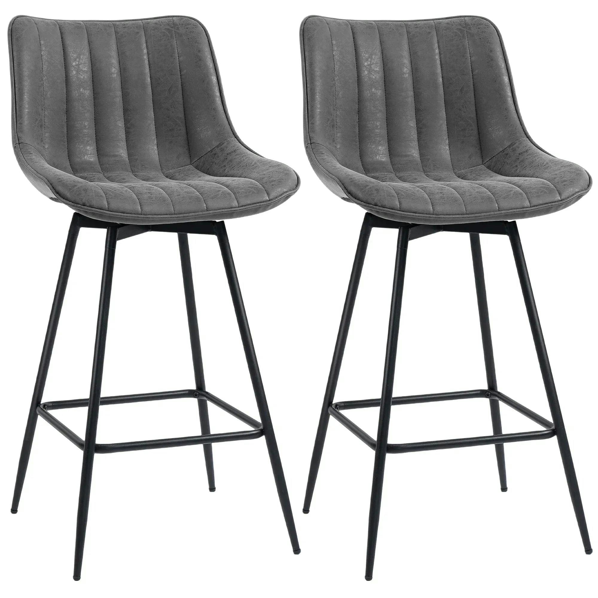 Homcom Unisex Grey Swivel Bar Stools Set Of, Pu Leather Upholstered Bar Chairs, Size 2 - Image 4