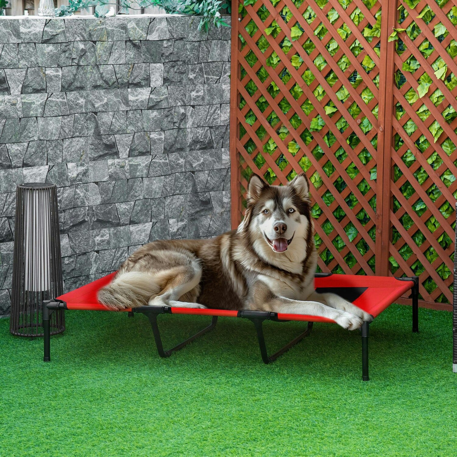 Pawhut Portable Raised Cooling Elevated Dog Bed - Red - Image 4