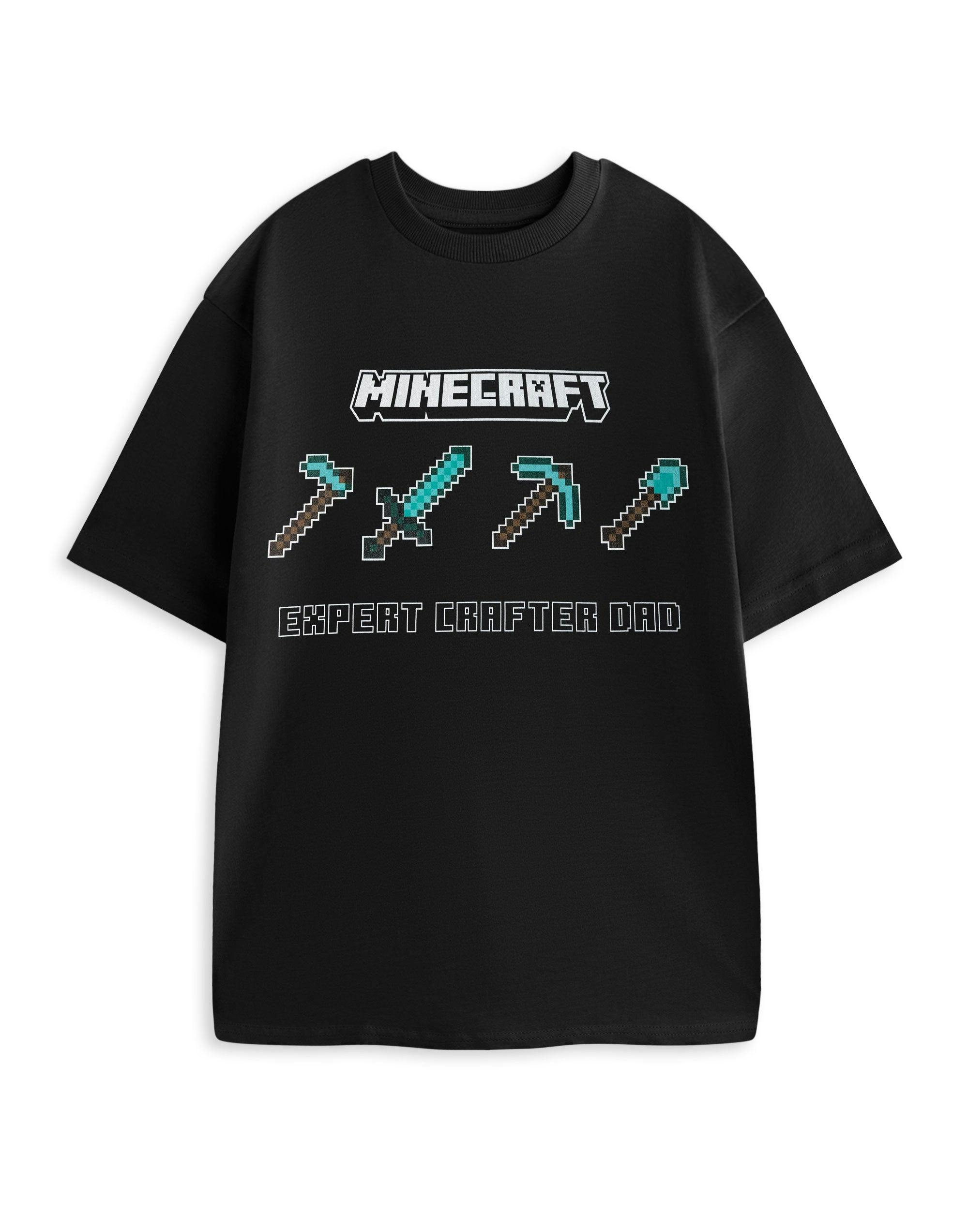 Vanilla Underground Men's Black Minecraft Expert Crafter Dad Short Sleeved T-Shirt - Large