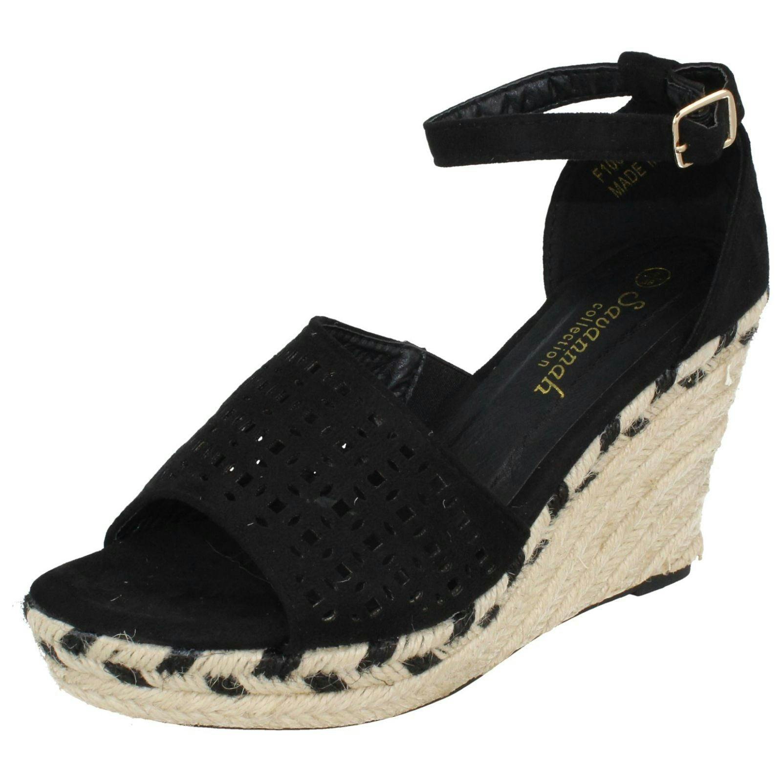 Savannah Women's Black Wedge Open Toe Summer Sandals - Uk 4