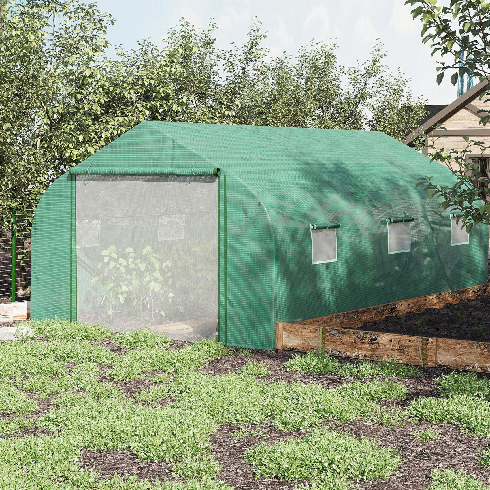 Rackhams Green 3.5 X 3 X 2M Outdoor Tunnel House W/ Roll Up Door 6 Windows