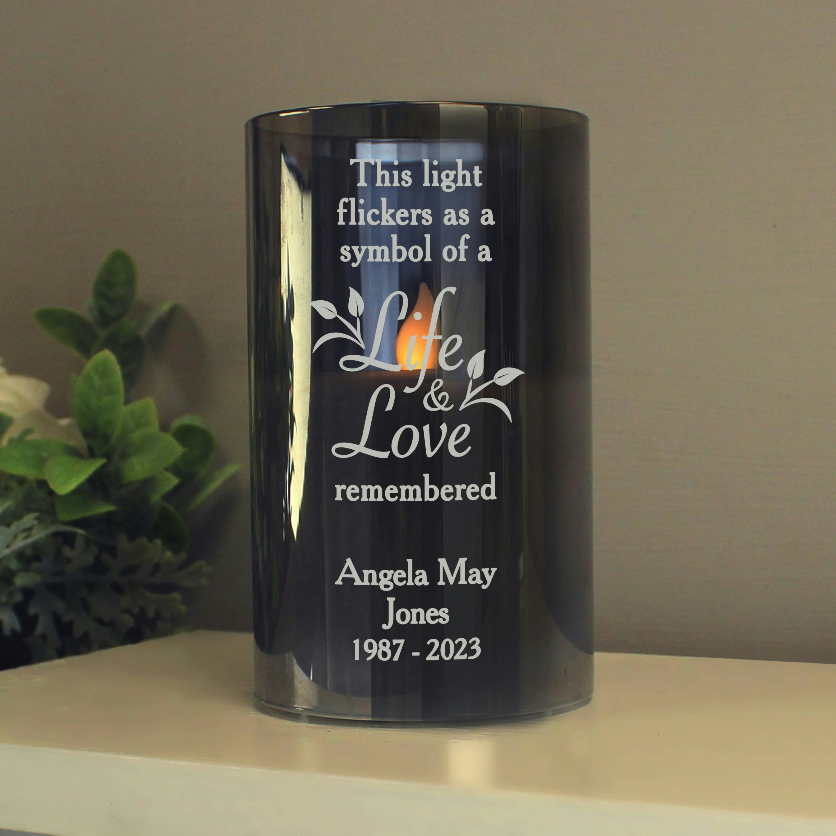 Personalised Memento Company Amber/Light Personalised Life & Love Memorial Smoked Led Candle