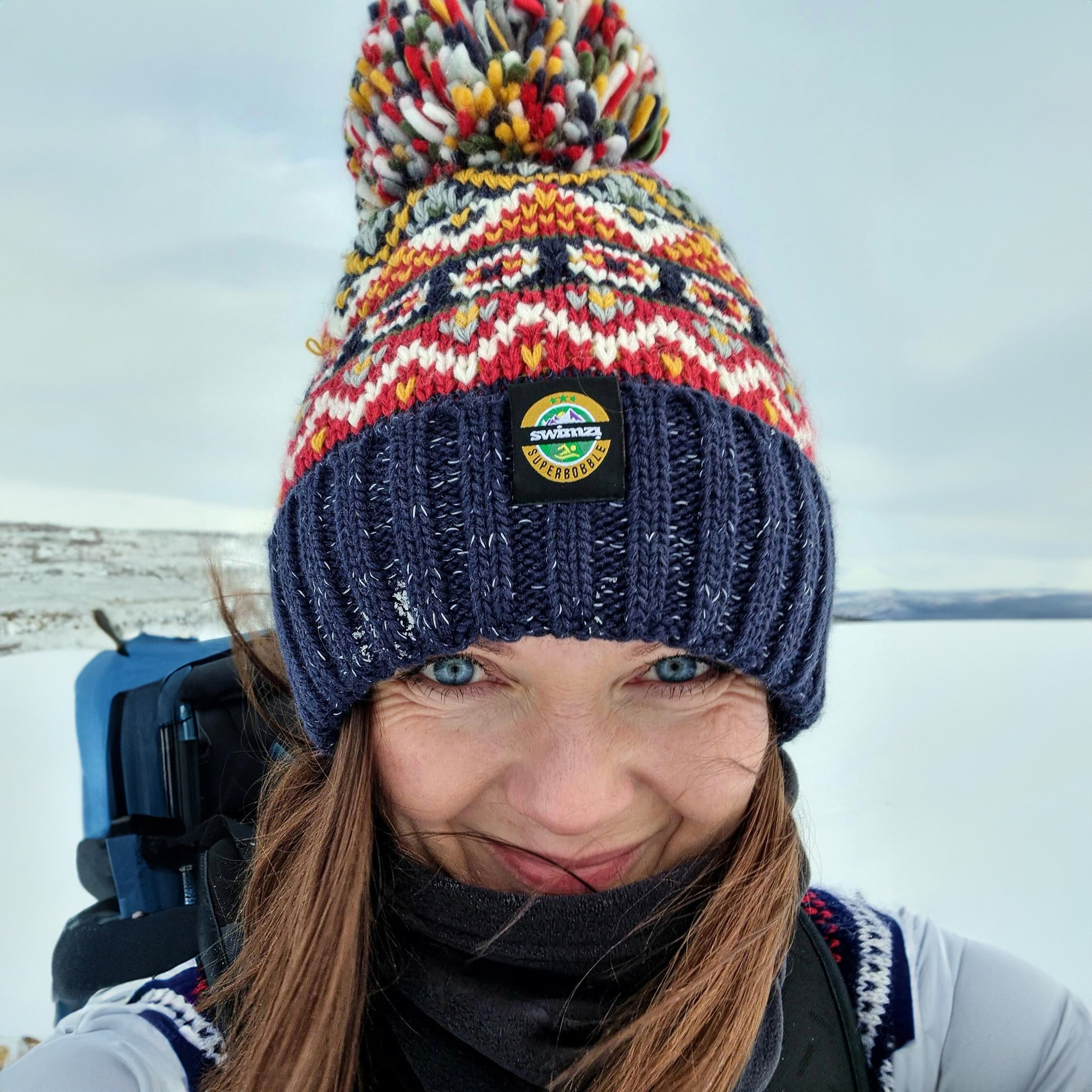 Superbobble Unisex Blue Fairisle Beanie Bobble Hat - Midnight