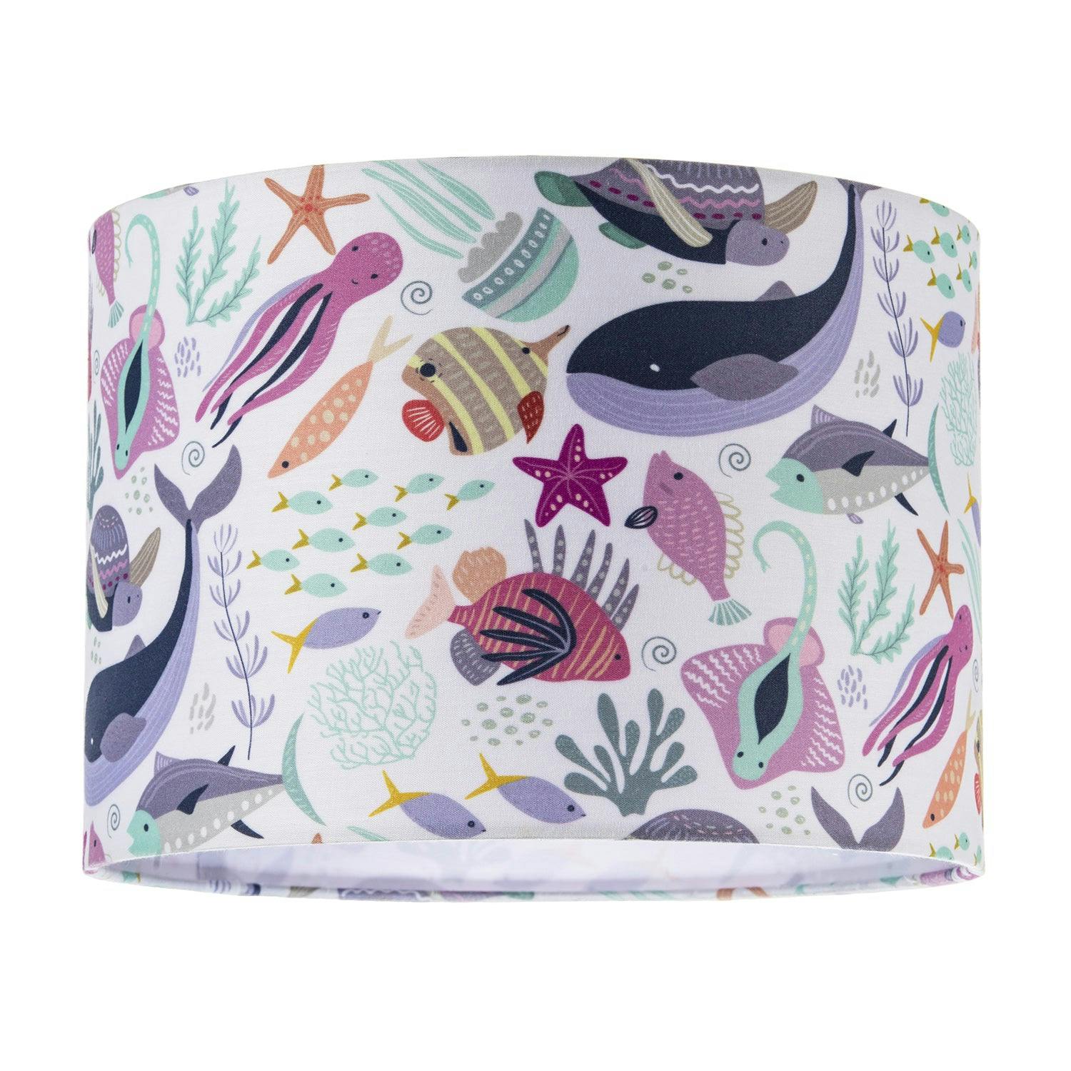 Rackhams Coral/Lilac/Pink Underwater Designed Fabric Lampshade With Whales Turtles Tropical Fish