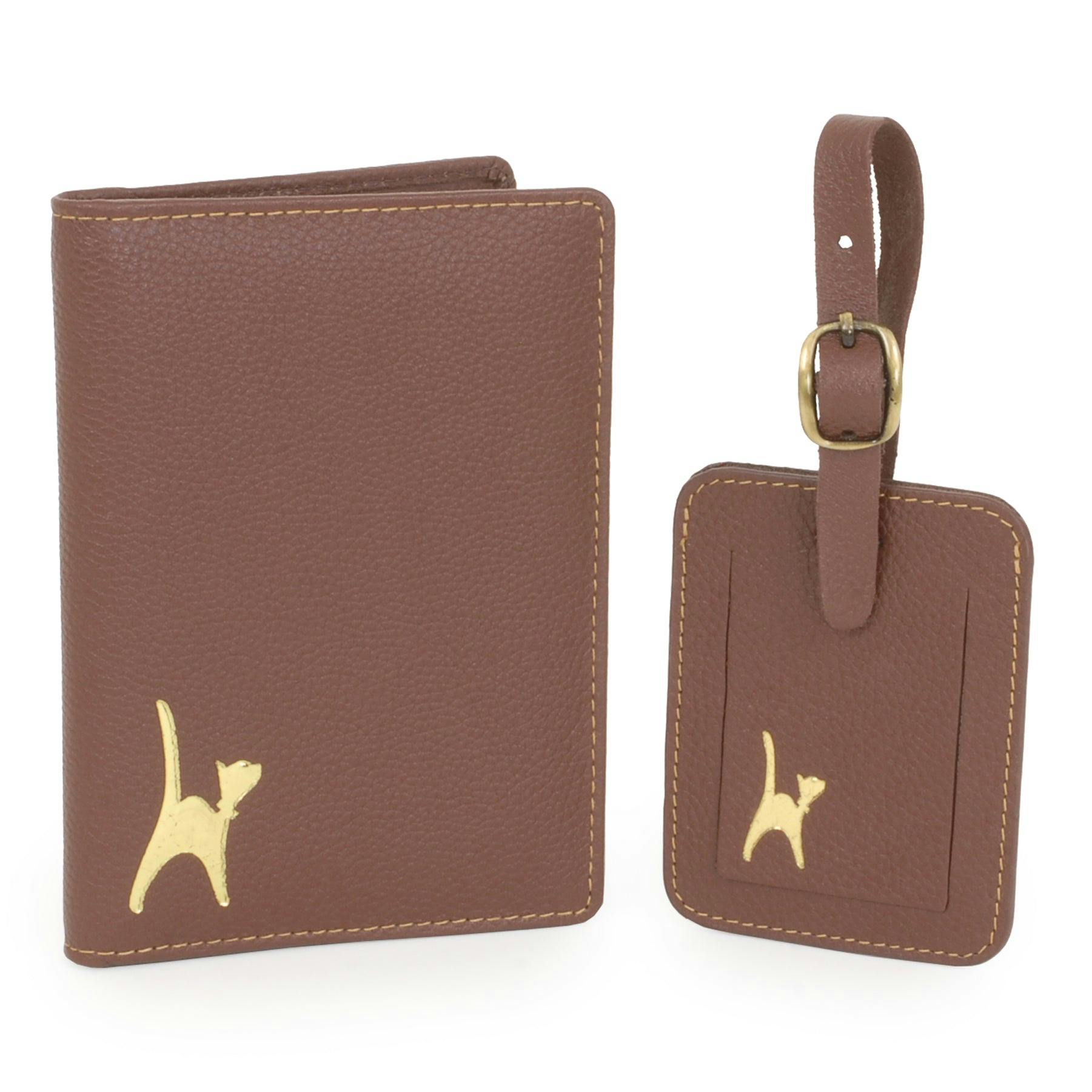 Catwalk Collection Handbags Brown Gift Set - Luggage Tag & Passport Cover