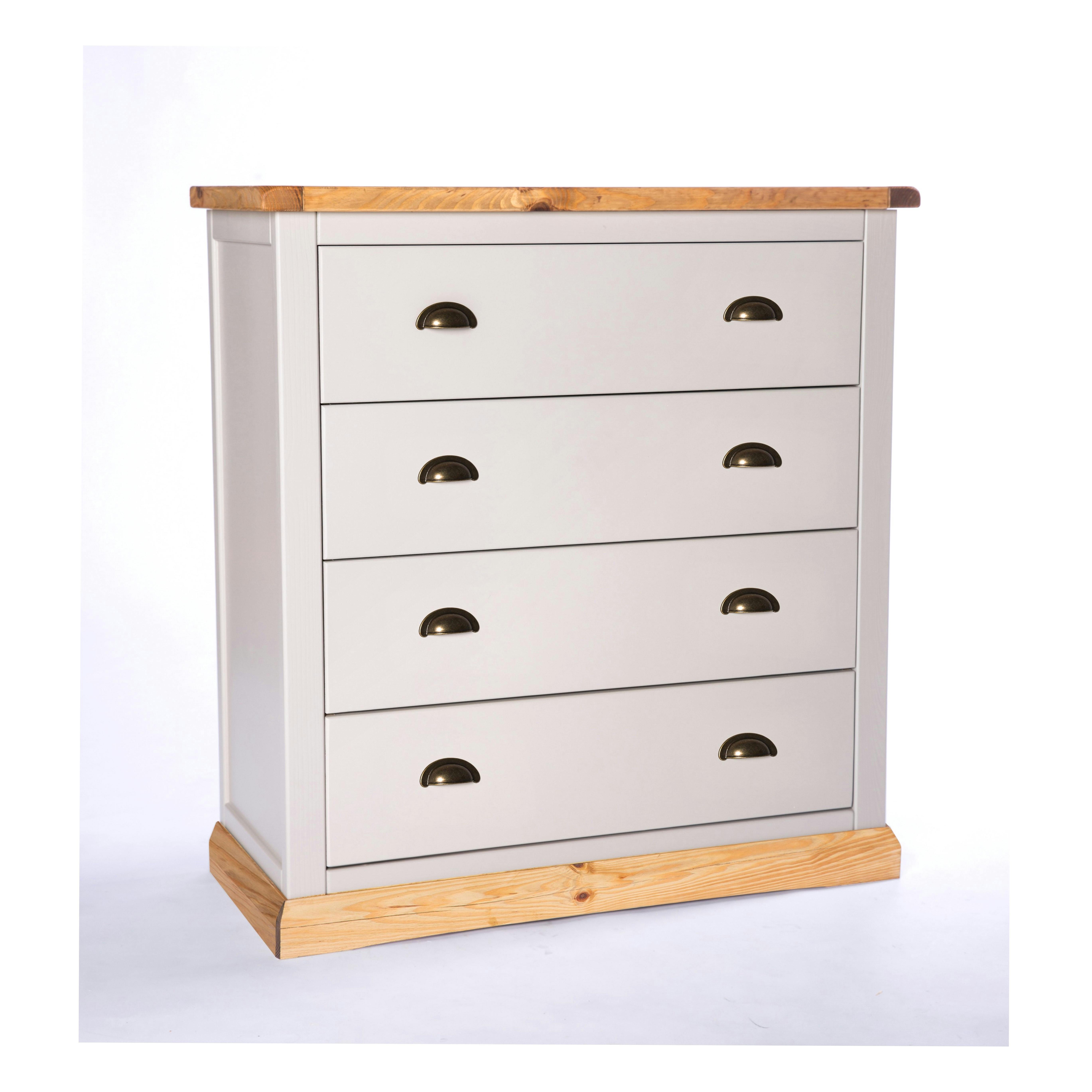 Rackhams Light/Grey Bomporto 4 Drawer Chest Of Drawers Brass Cup Handle