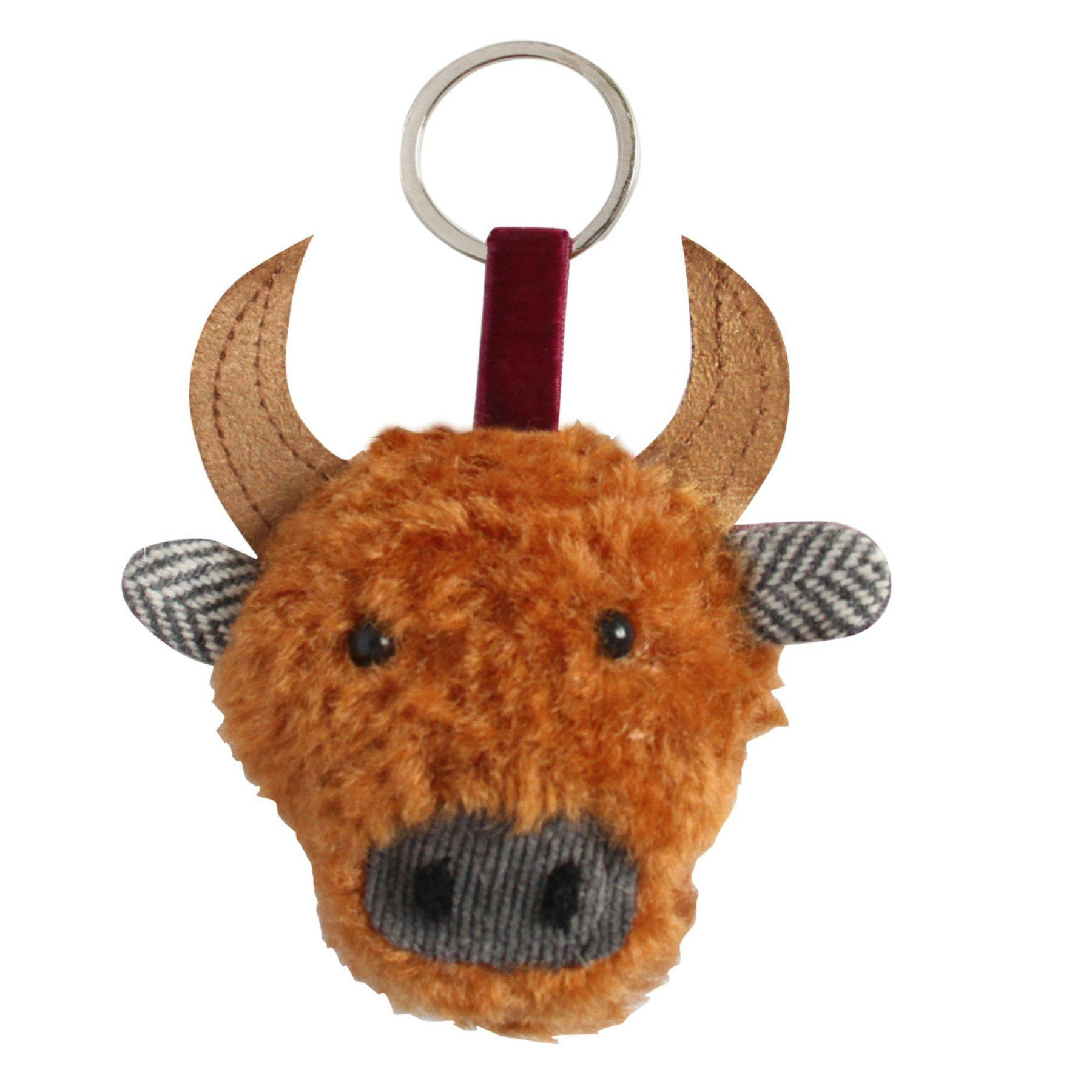 Earth Squared Highland Cow Fluffy Keyring With Tweed Ears - Gullane