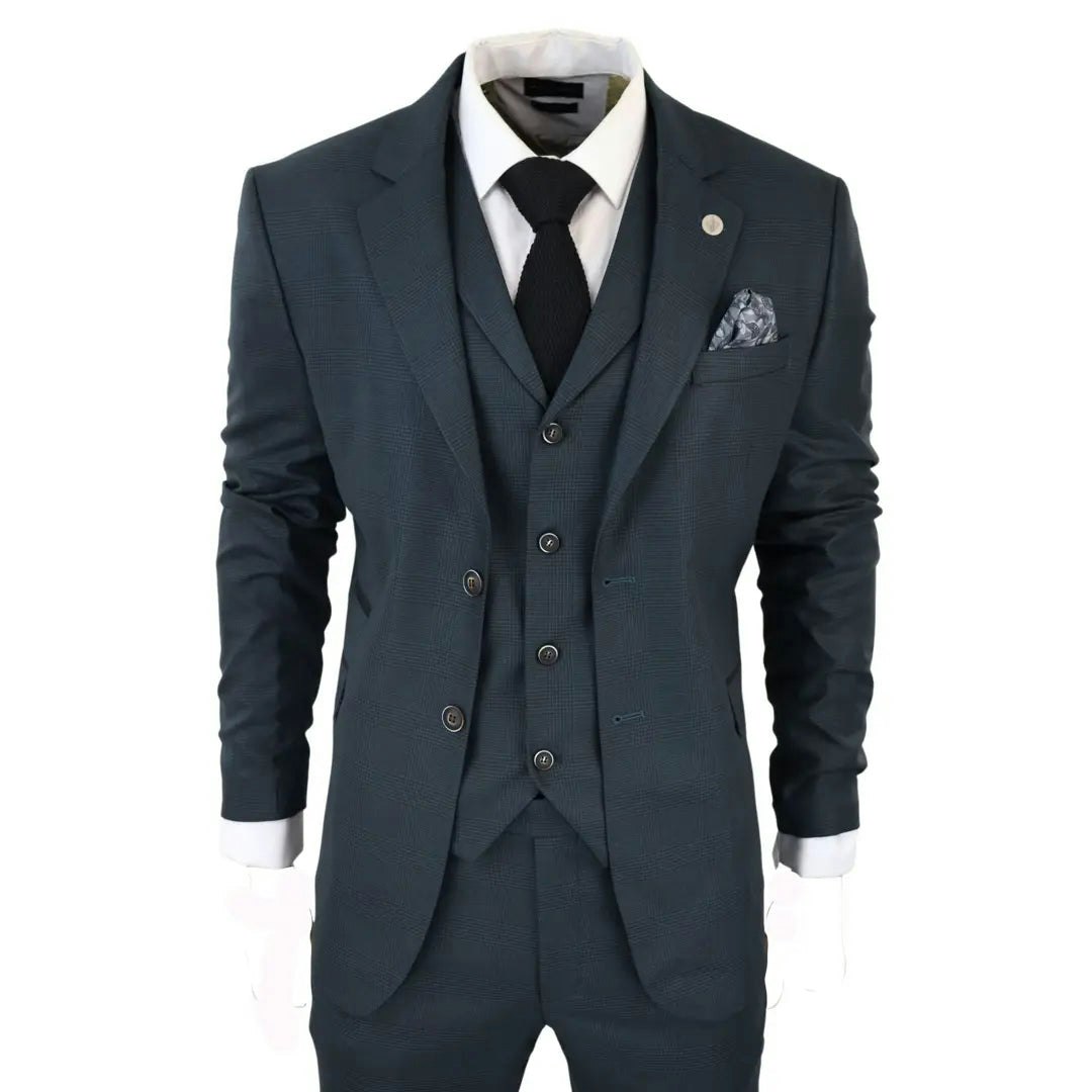 Truclothing Men's Green Ak-07 - 3 Piece Olive Check Suit - 38" Jacket 32" Trousers