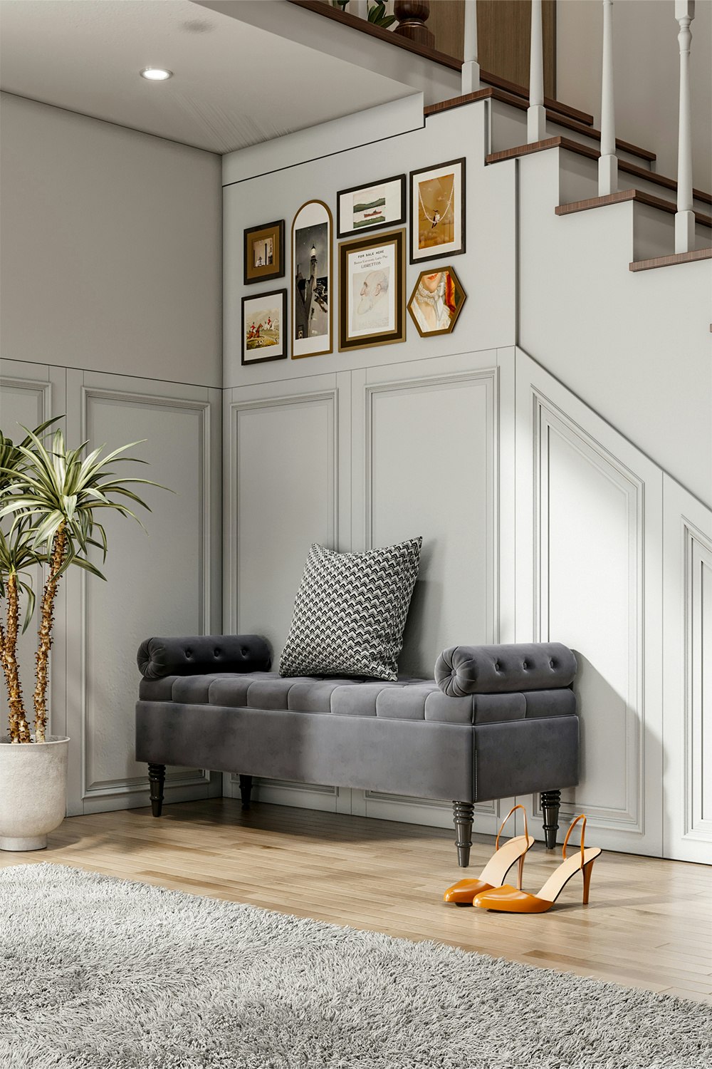 Rackhams Grey Tufted Flip Top Storage Bench With Side Arms
